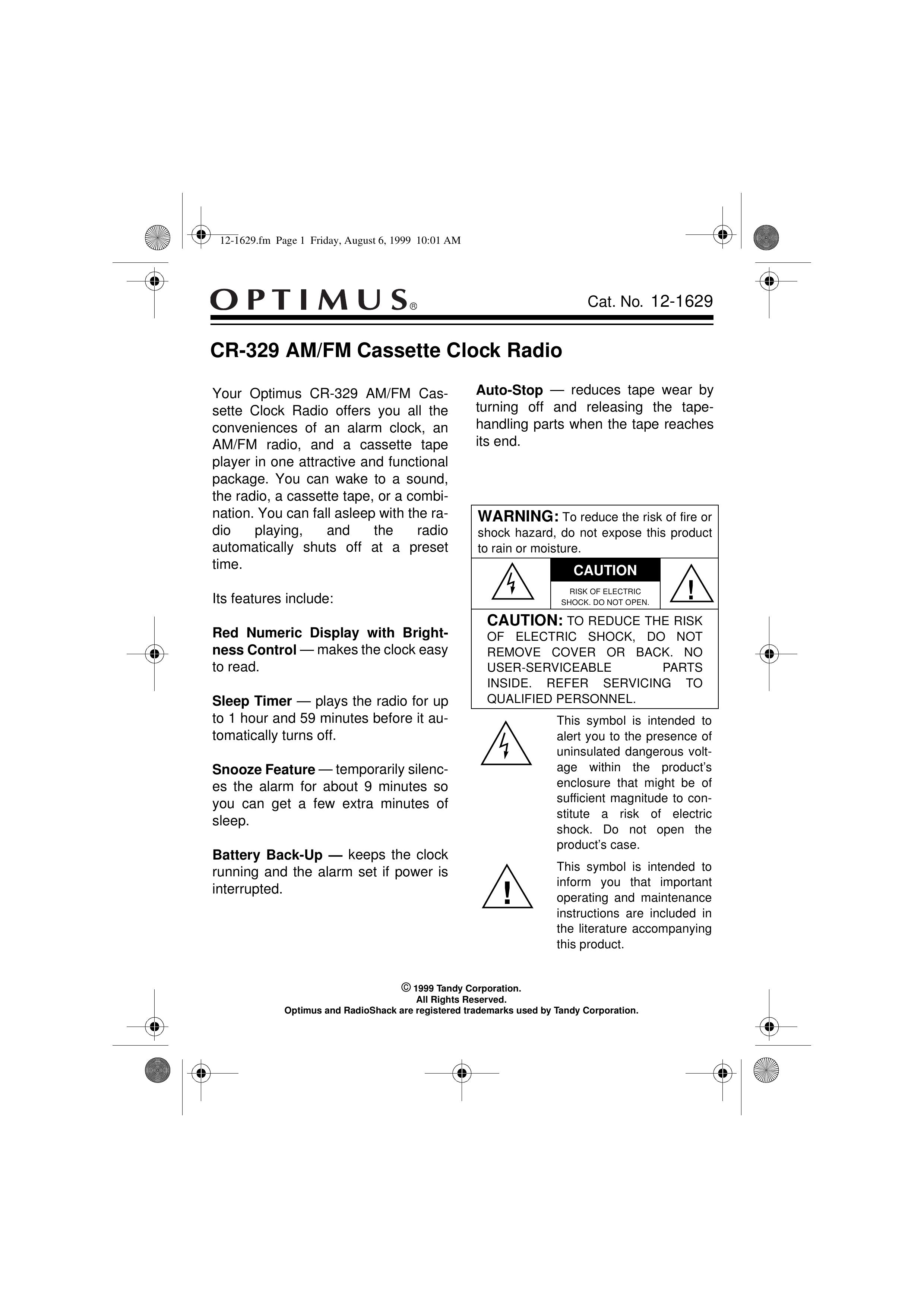Optimus CR-329 Clock Radio User Manual