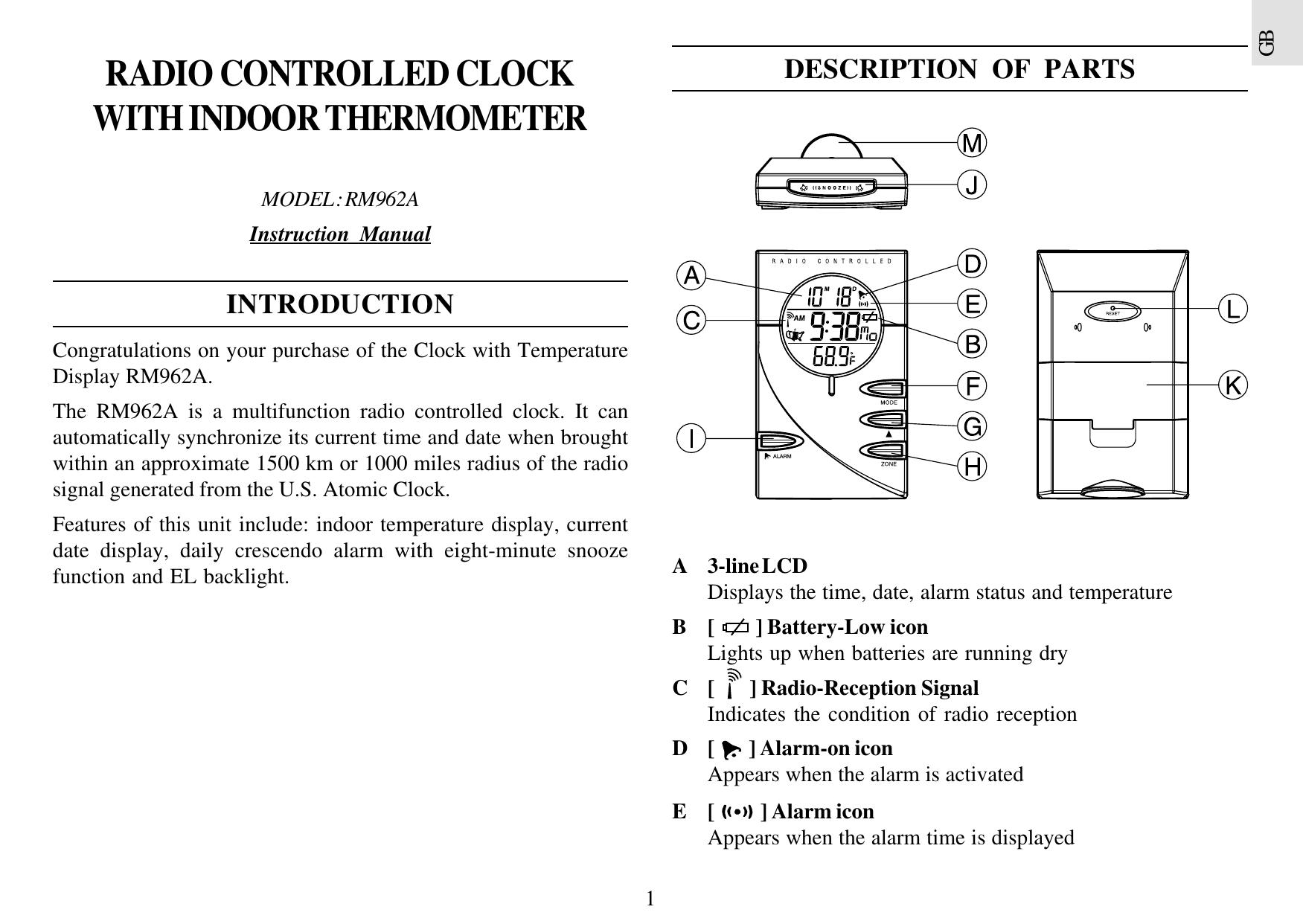 Oregon Scientific RM962A Clock Radio User Manual