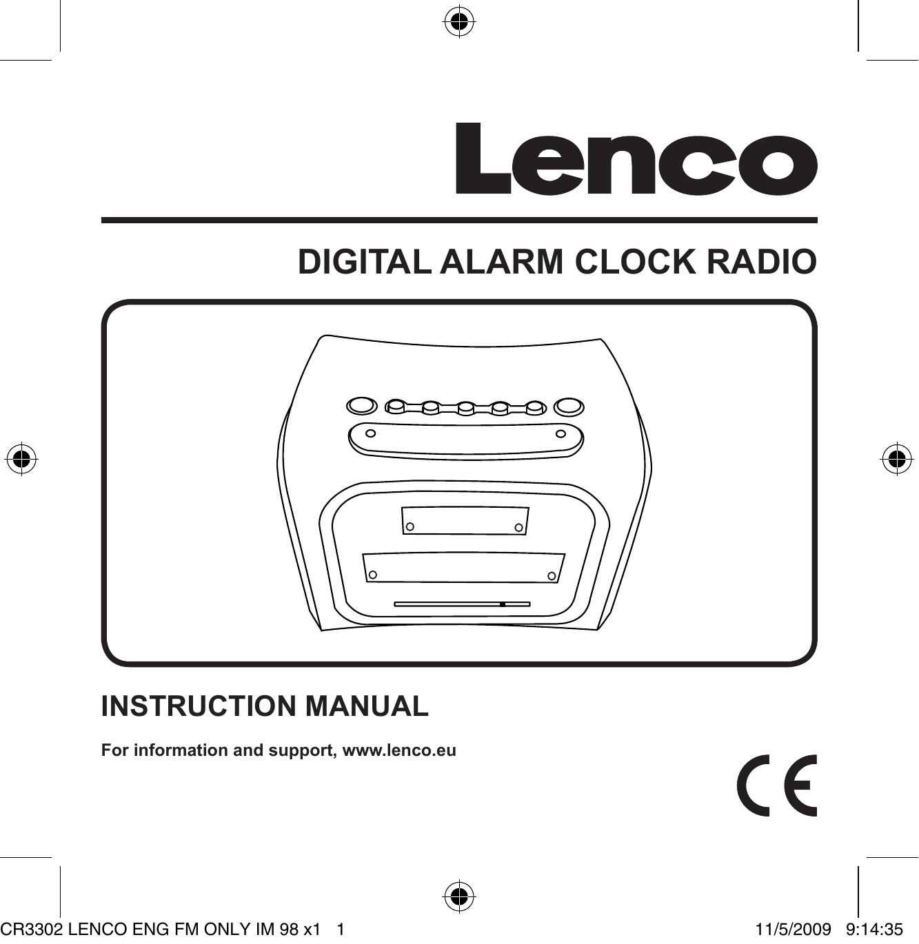 Profax Lenco CR3302 Clock Radio User Manual