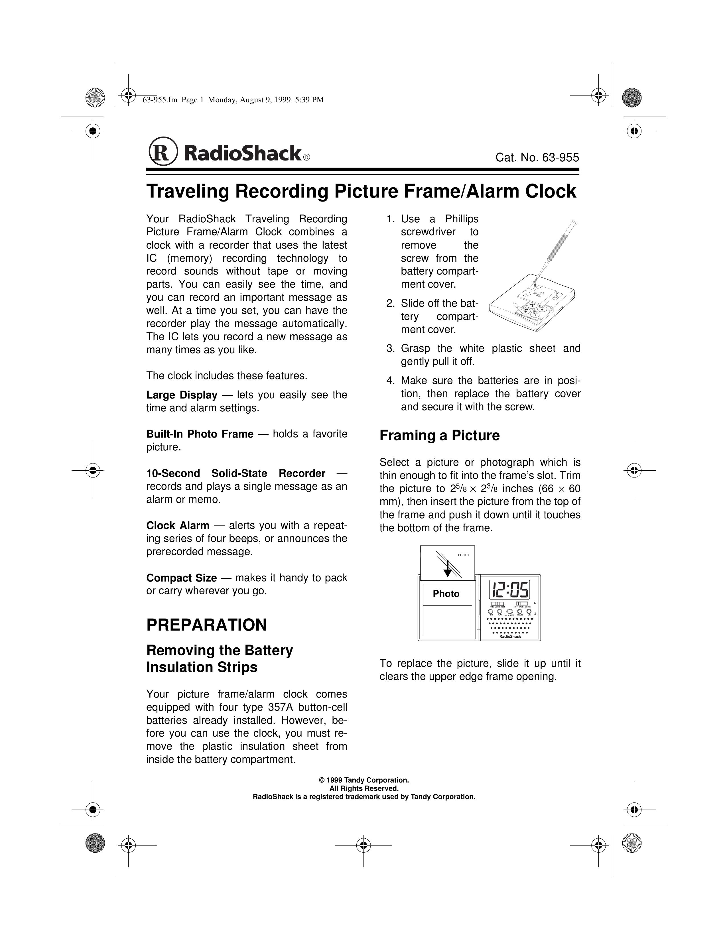 Radio Shack 63-955 Clock Radio User Manual