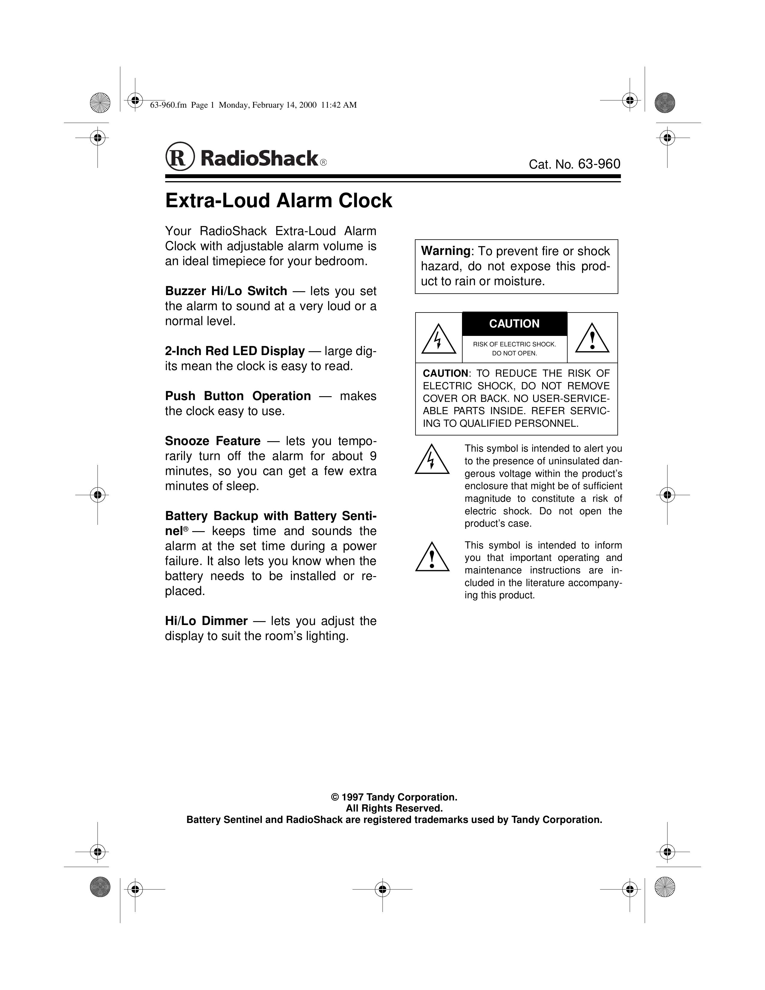 Radio Shack 63-960 Clock Radio User Manual
