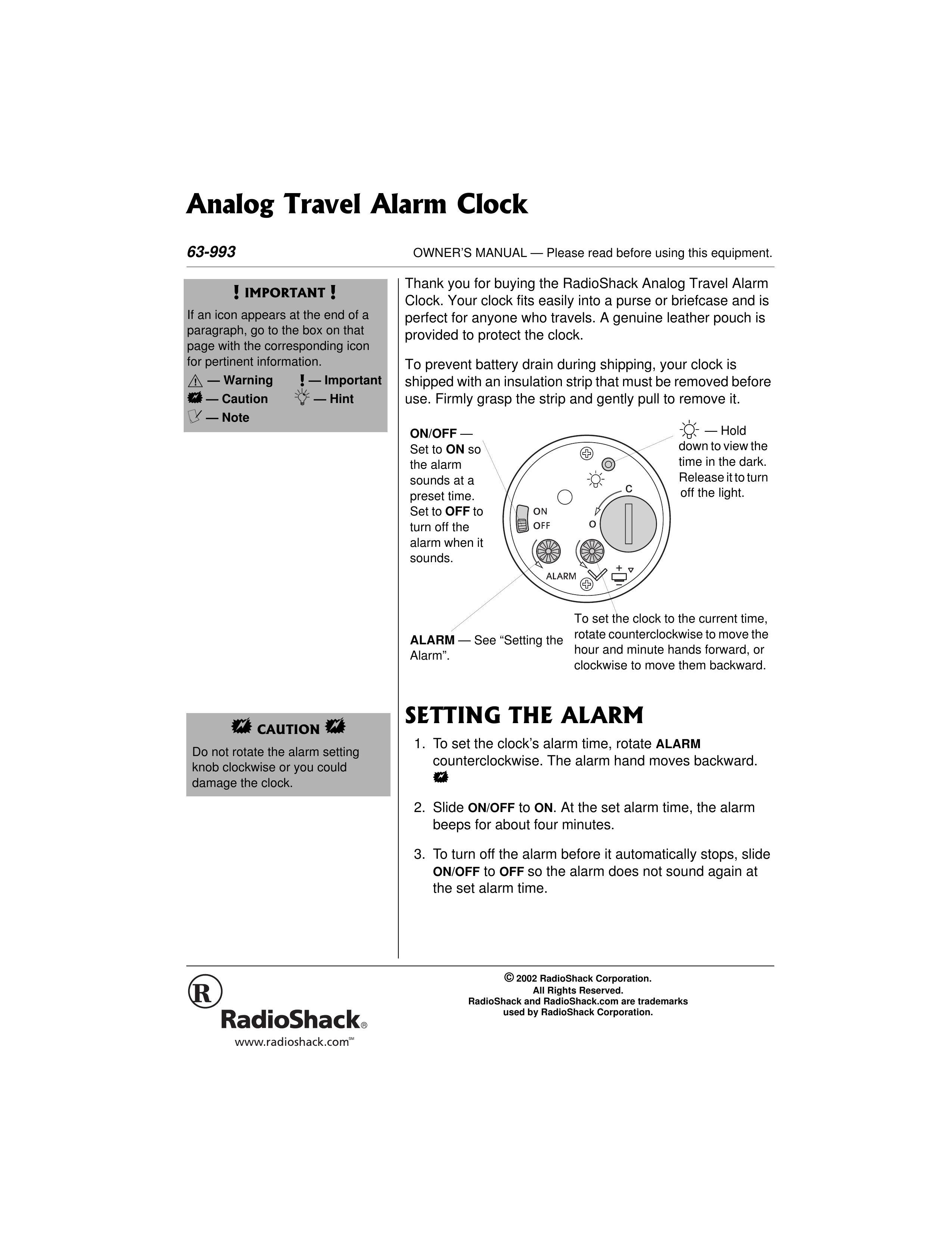 Radio Shack 63-993 Clock Radio User Manual