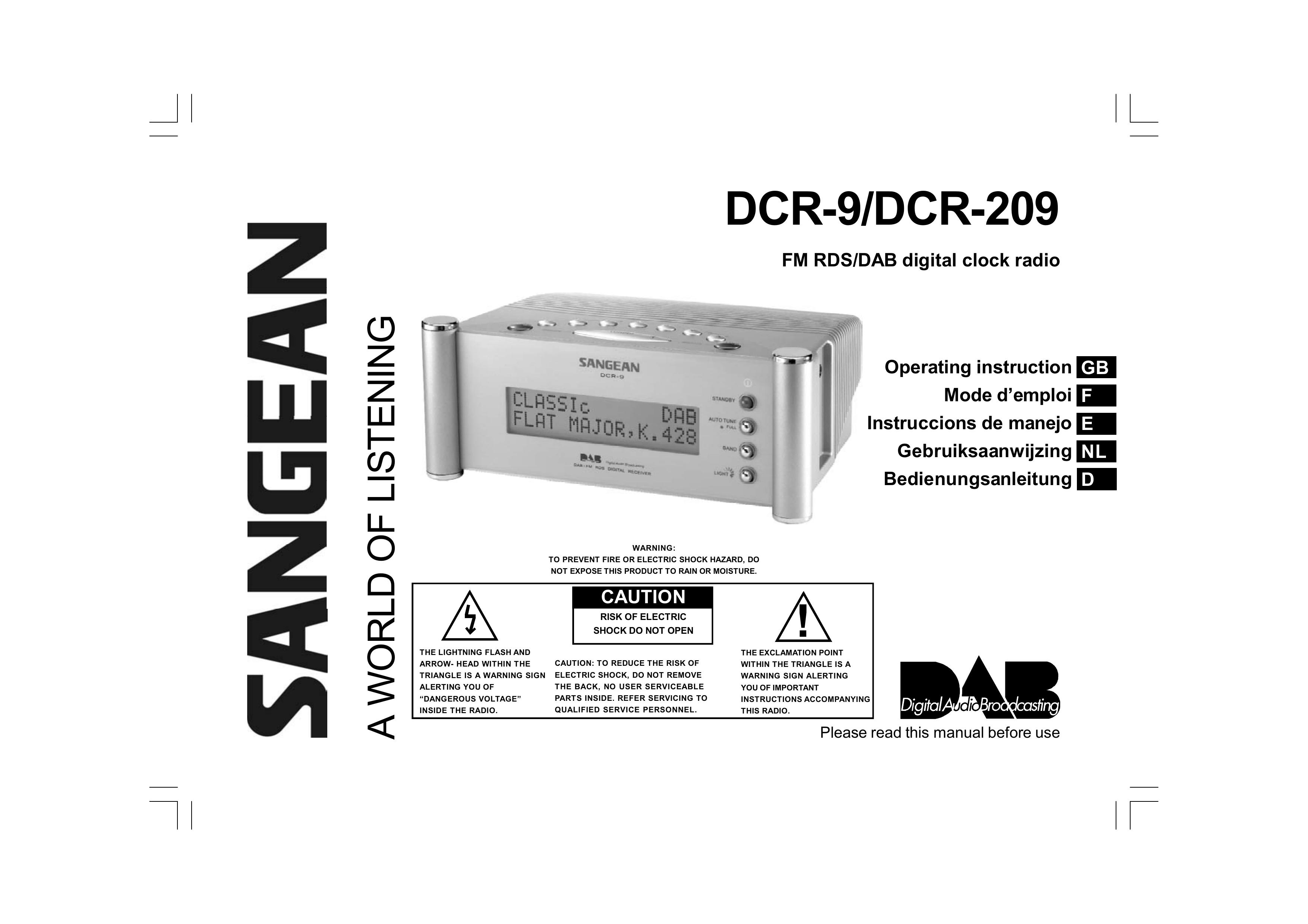 Sangean Electronics DCR-9/DCR-209 Clock Radio User Manual