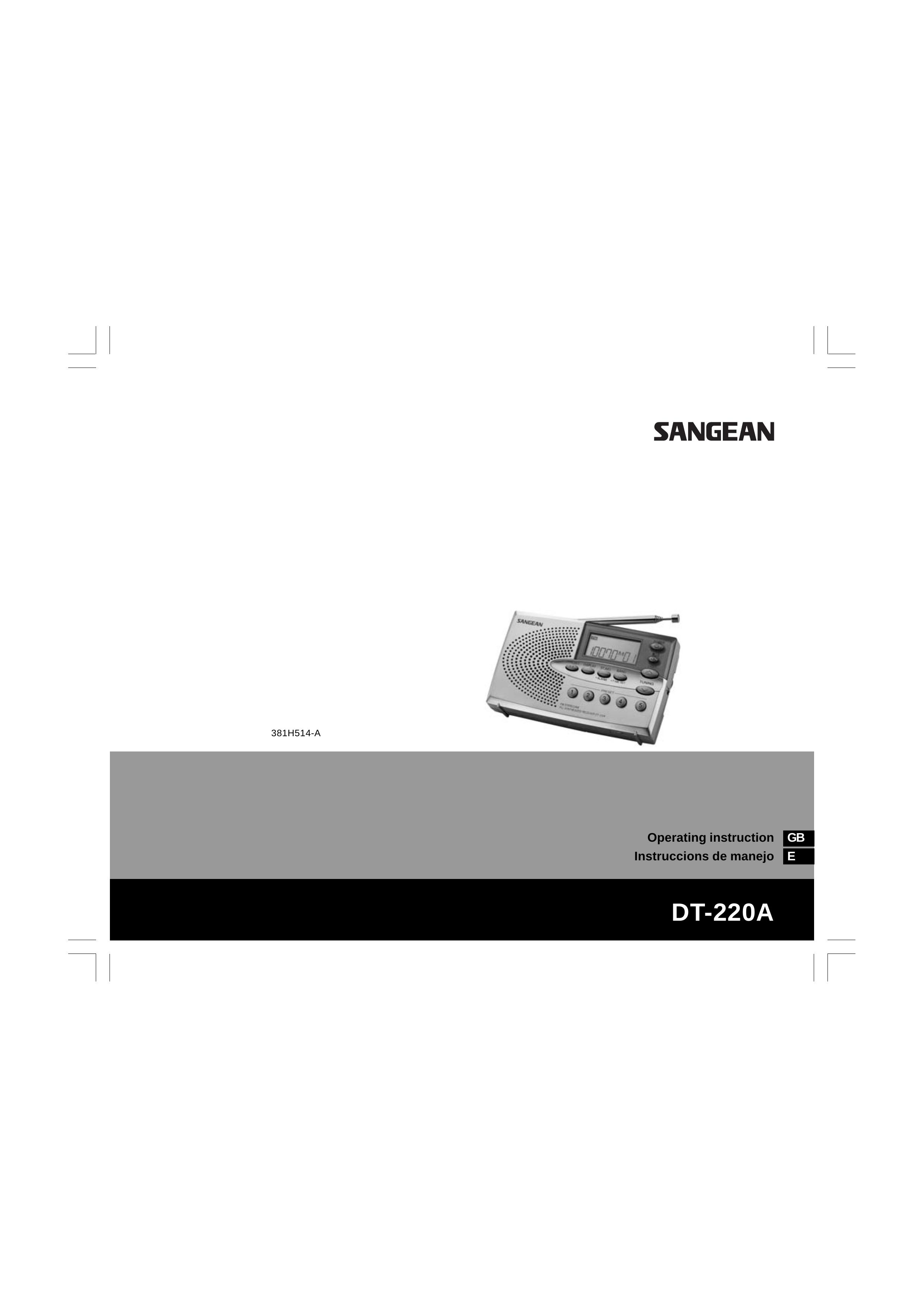 Sangean Electronics DT-220A Clock Radio User Manual