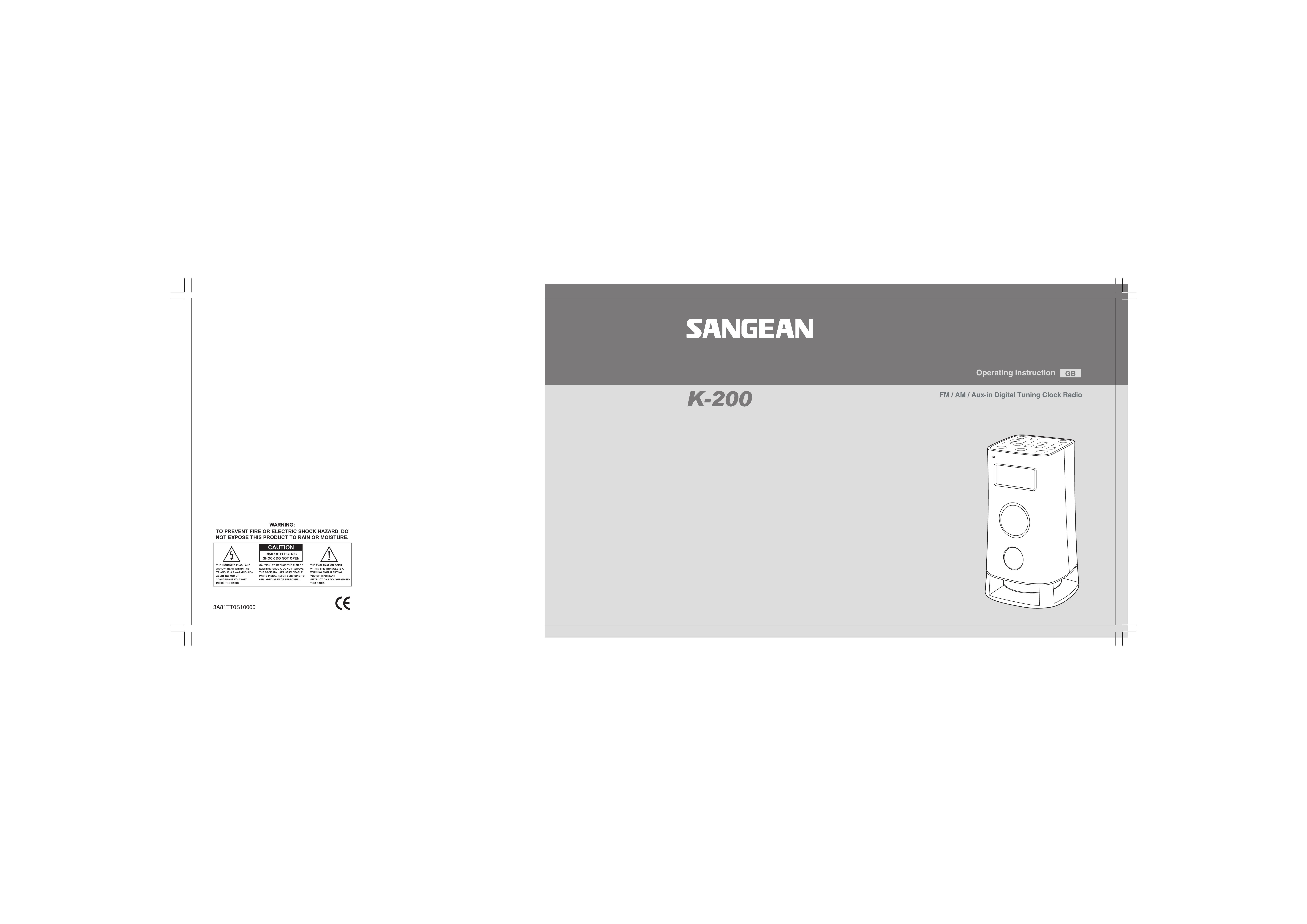 Sangean Electronics K-200 Clock Radio User Manual