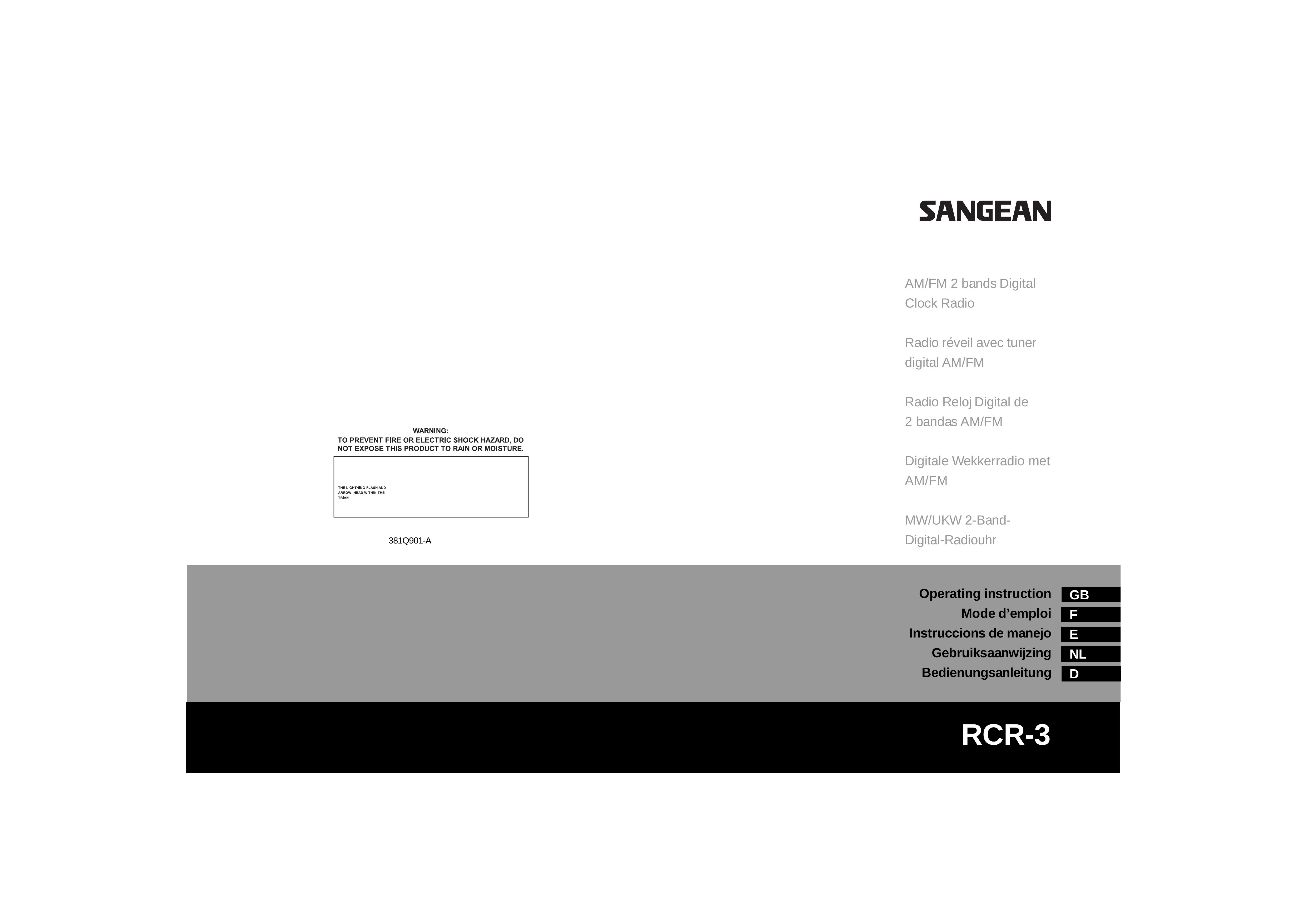 Sangean Electronics RCR-3 Clock Radio User Manual