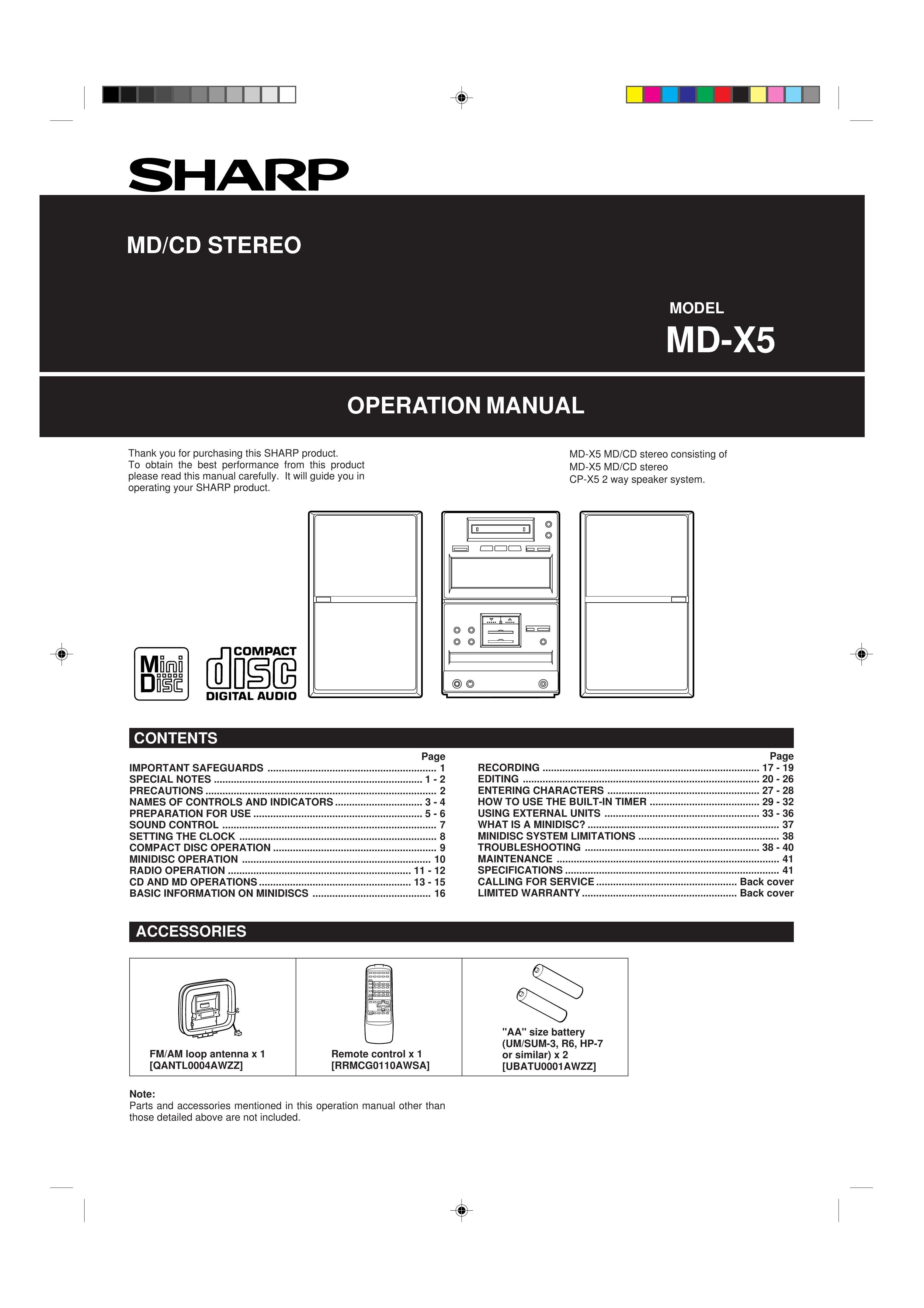 Sharp MD X5 Clock Radio User Manual