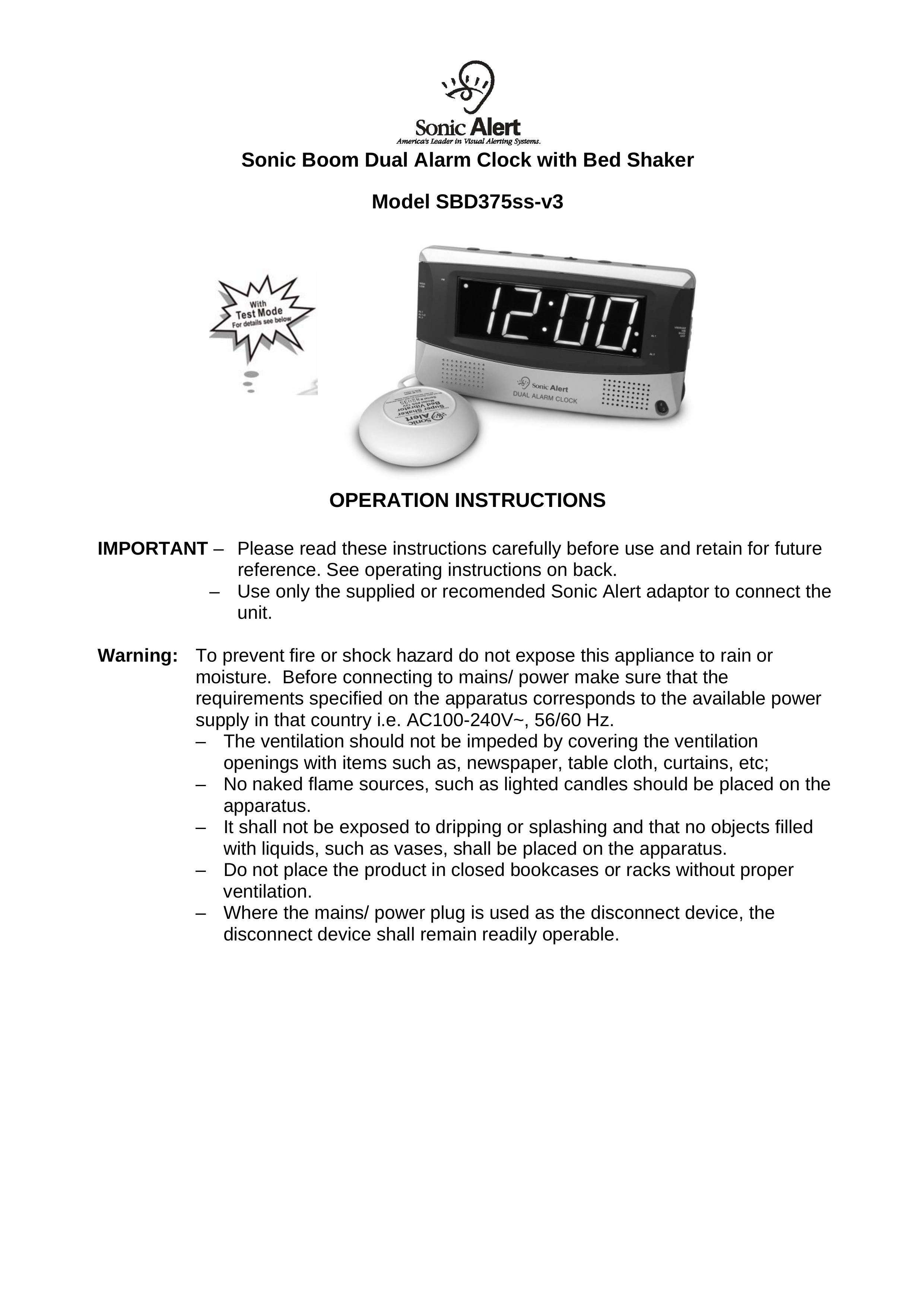 Sonic Alert SBD375ss-v3 Clock Radio User Manual