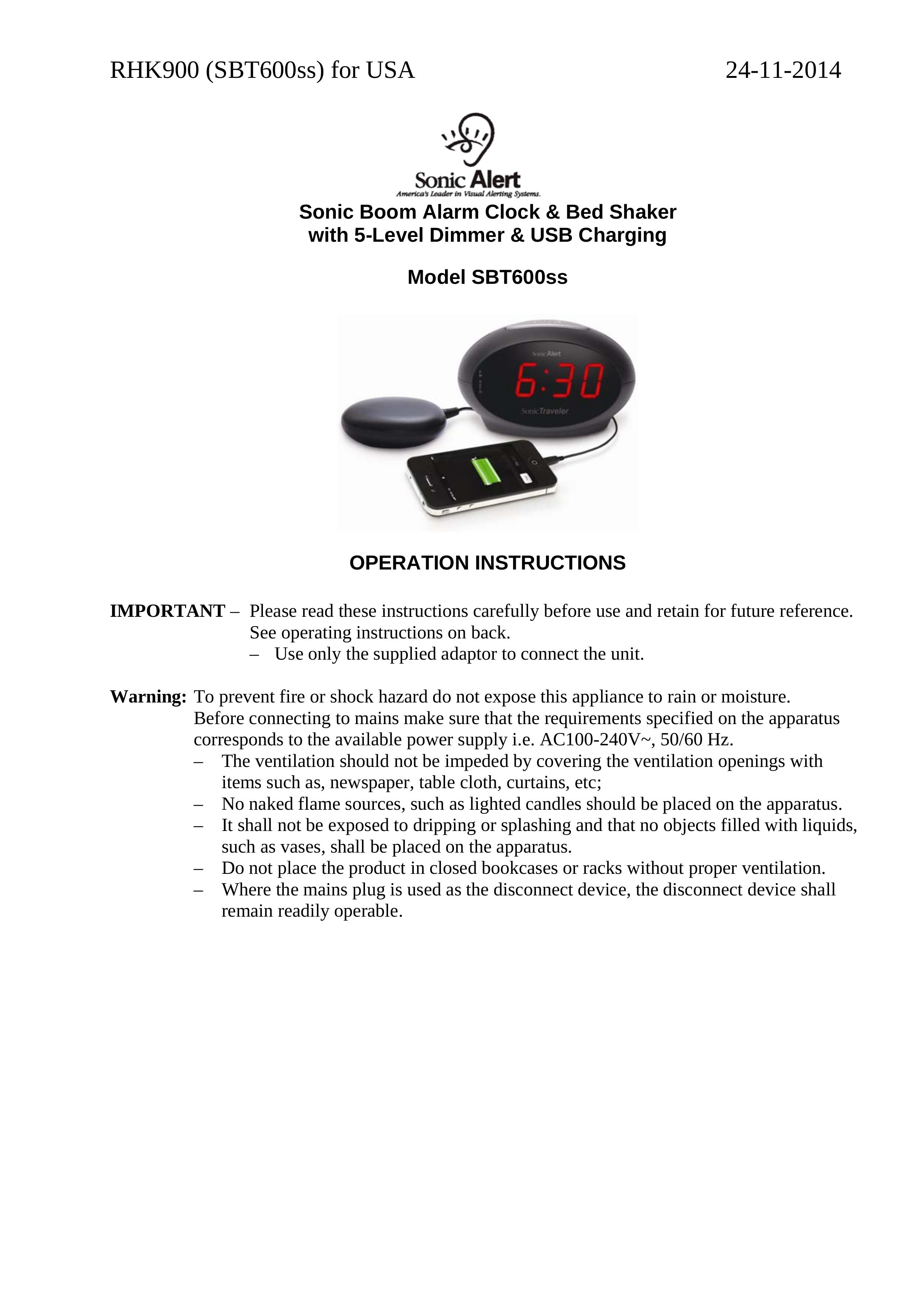 Sonic Alert SBT600ss Clock Radio User Manual