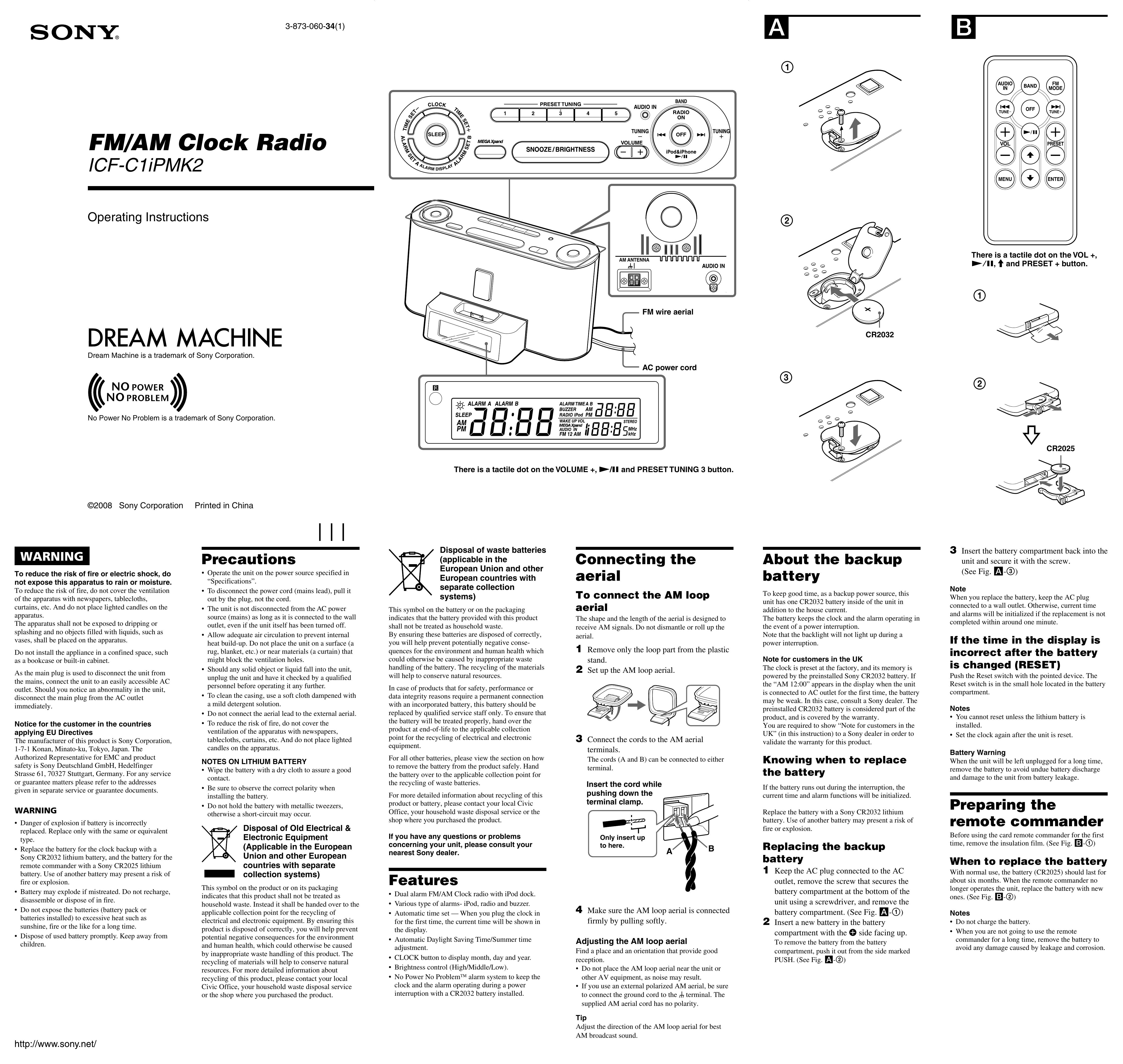 Sony 3-873-060-34(1) Clock Radio User Manual