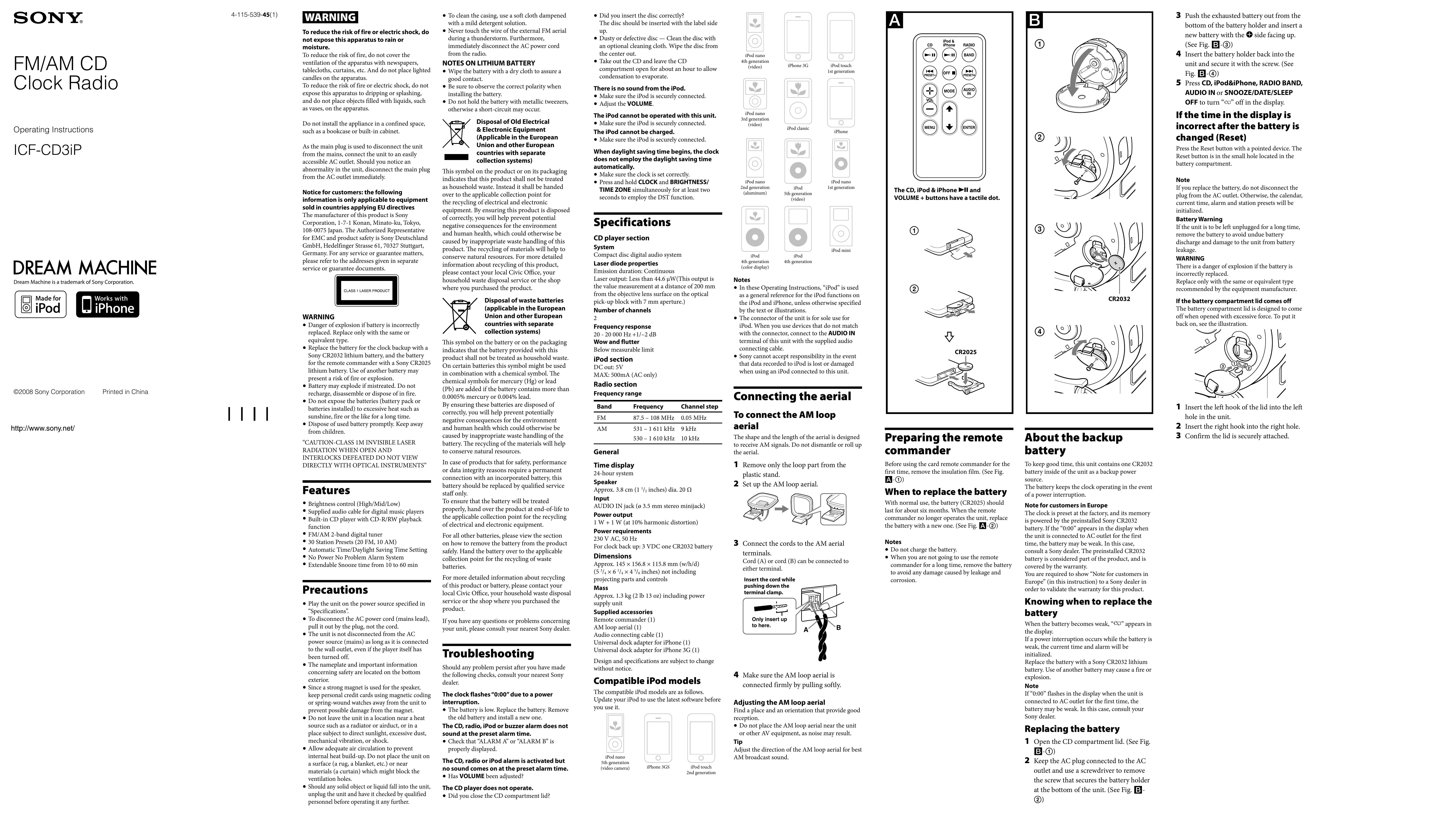 Sony 4-115-539-45(1) Clock Radio User Manual