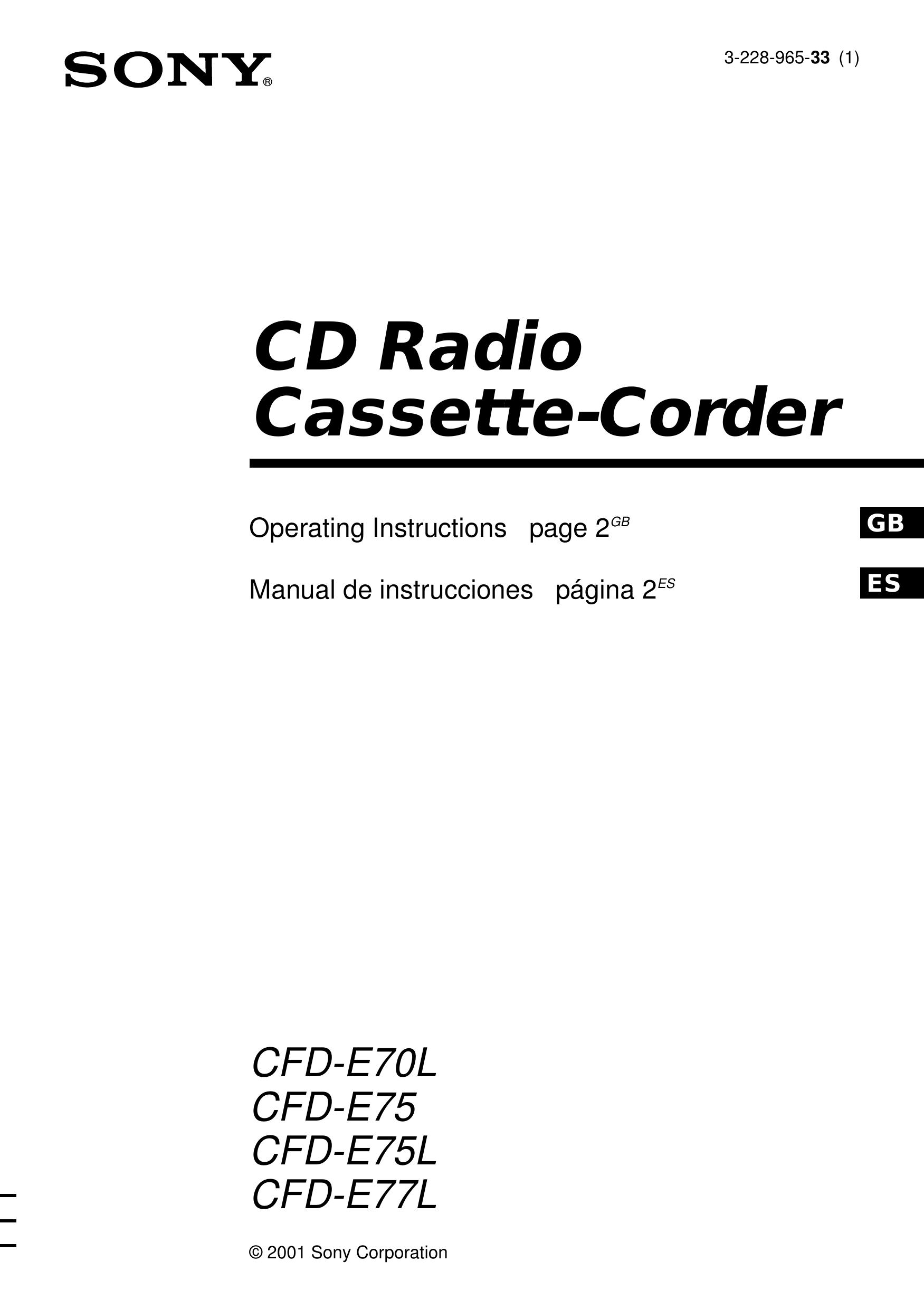 Sony CFD-E77L Clock Radio User Manual