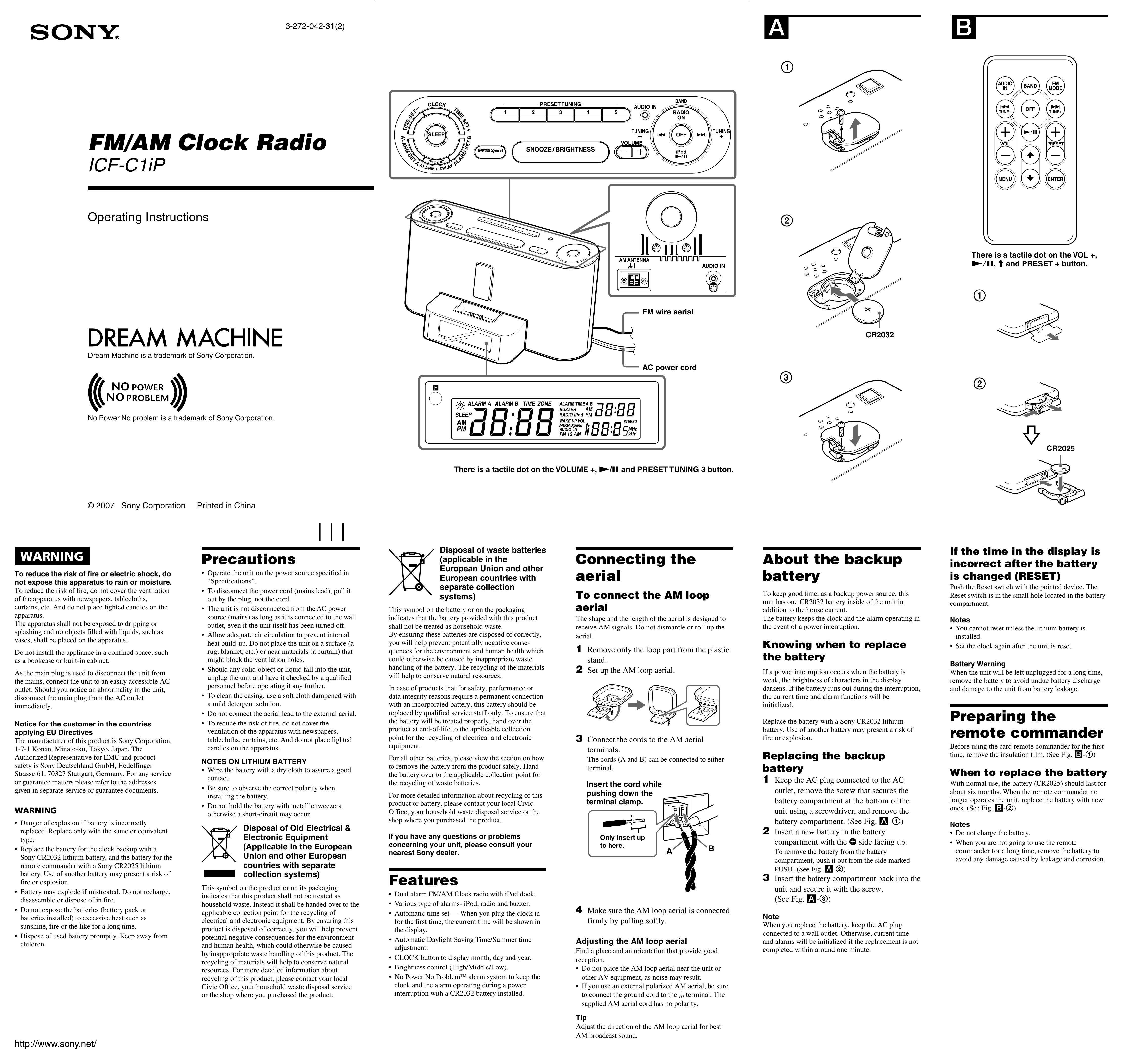 Sony ICF-C1iP Clock Radio User Manual