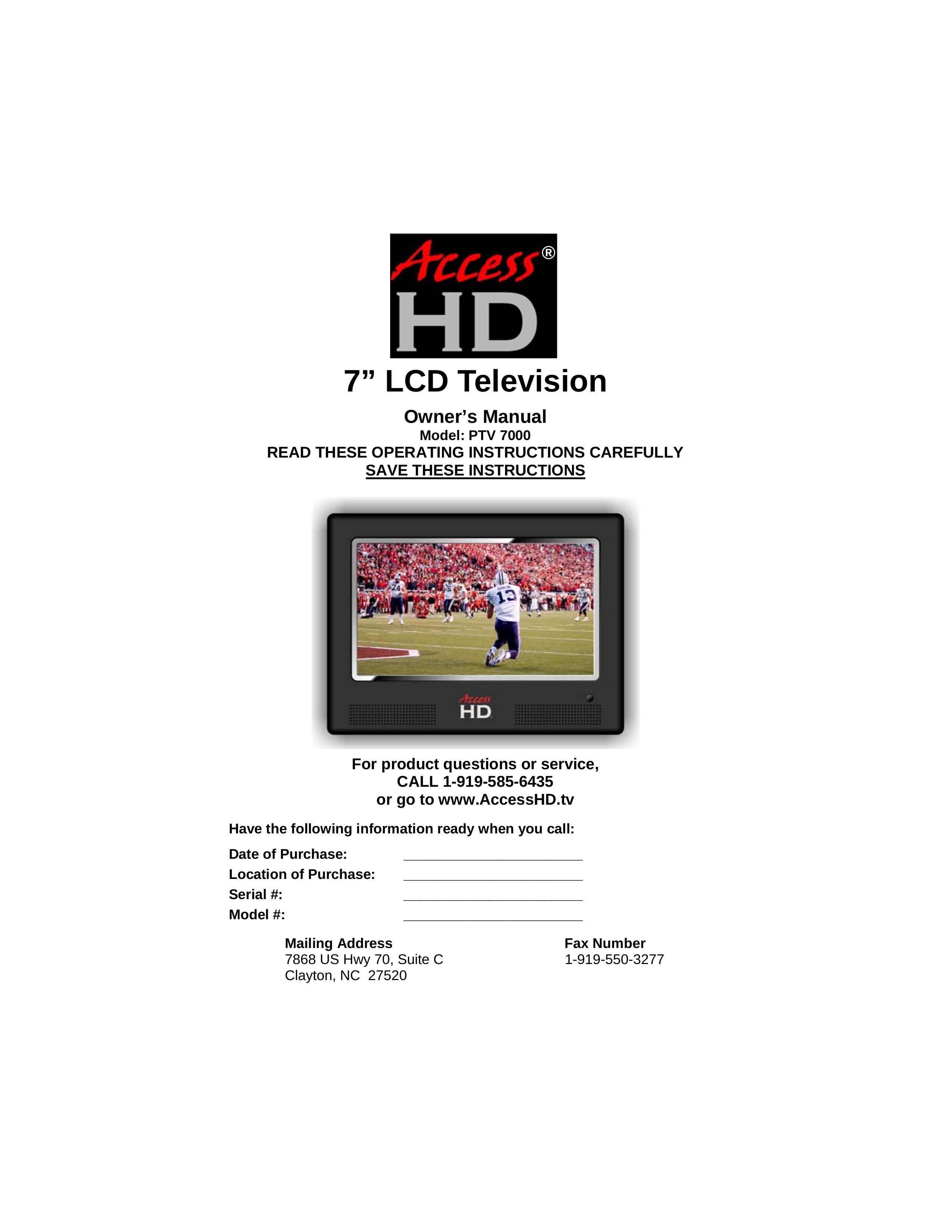 Access PTV 7000 Handheld TV User Manual