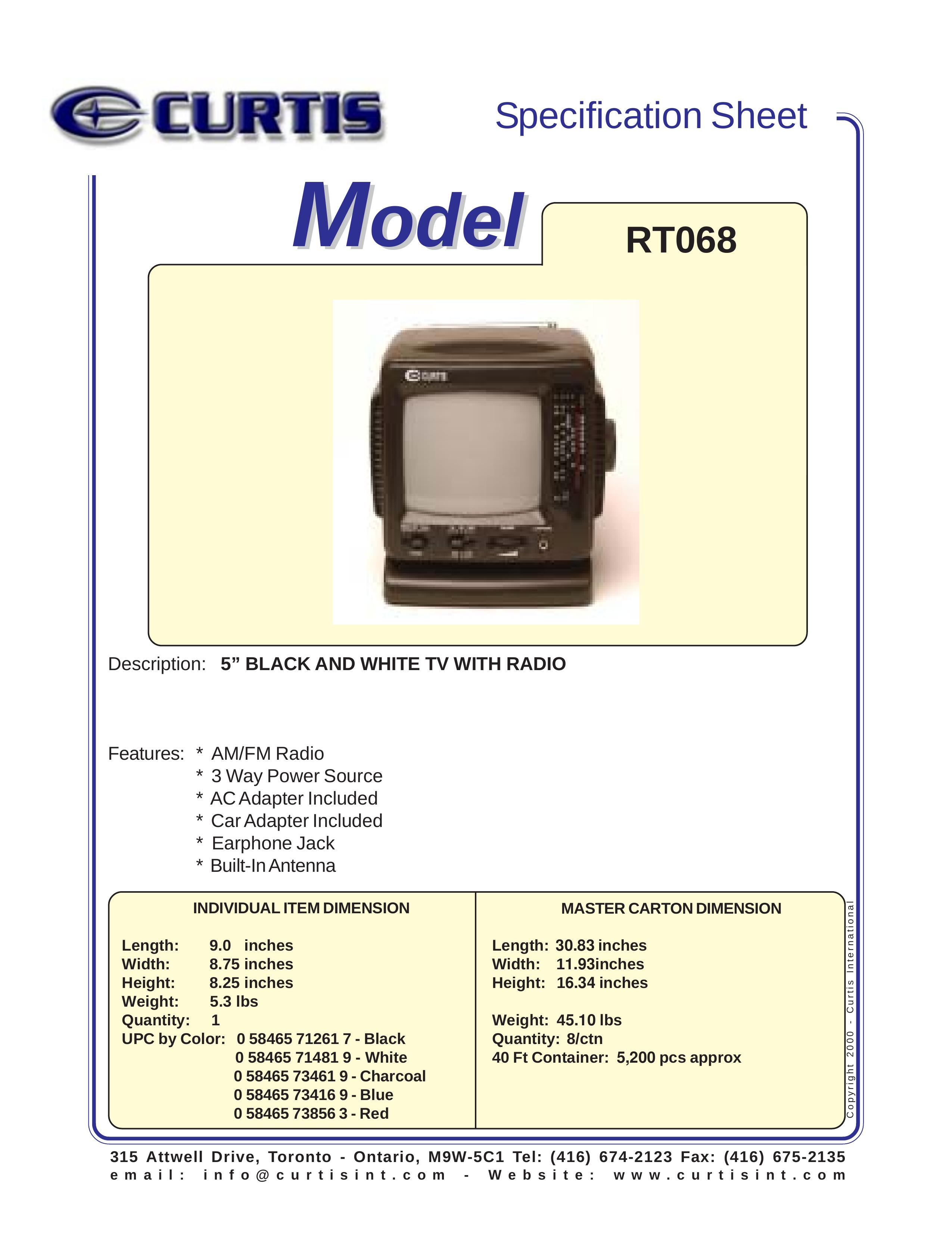 Curtis RT068 Handheld TV User Manual