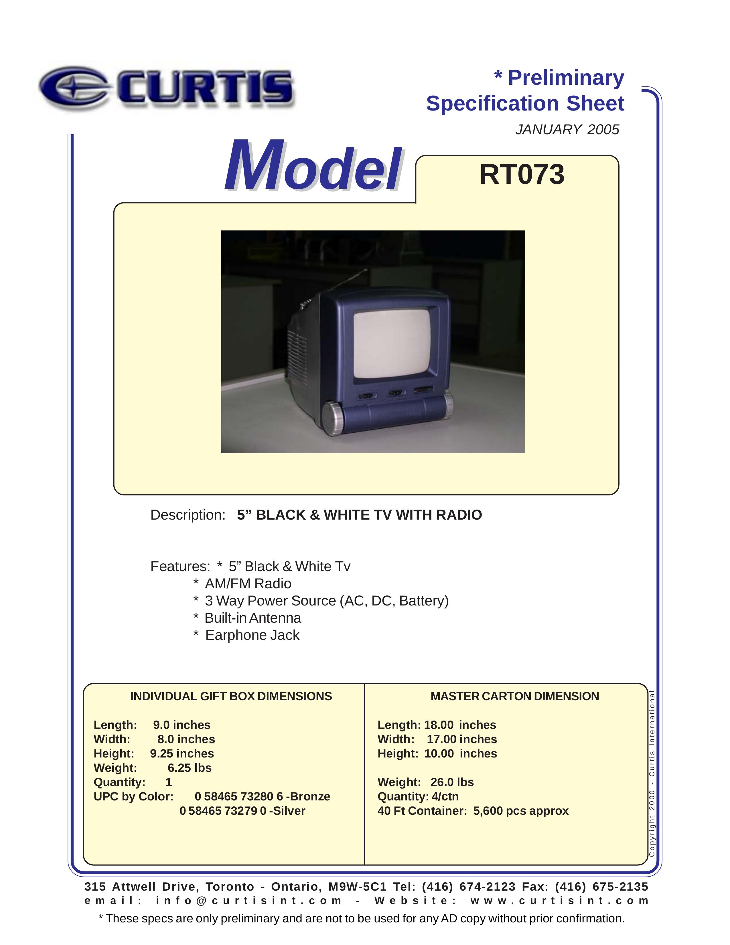 Curtis RT073 Handheld TV User Manual
