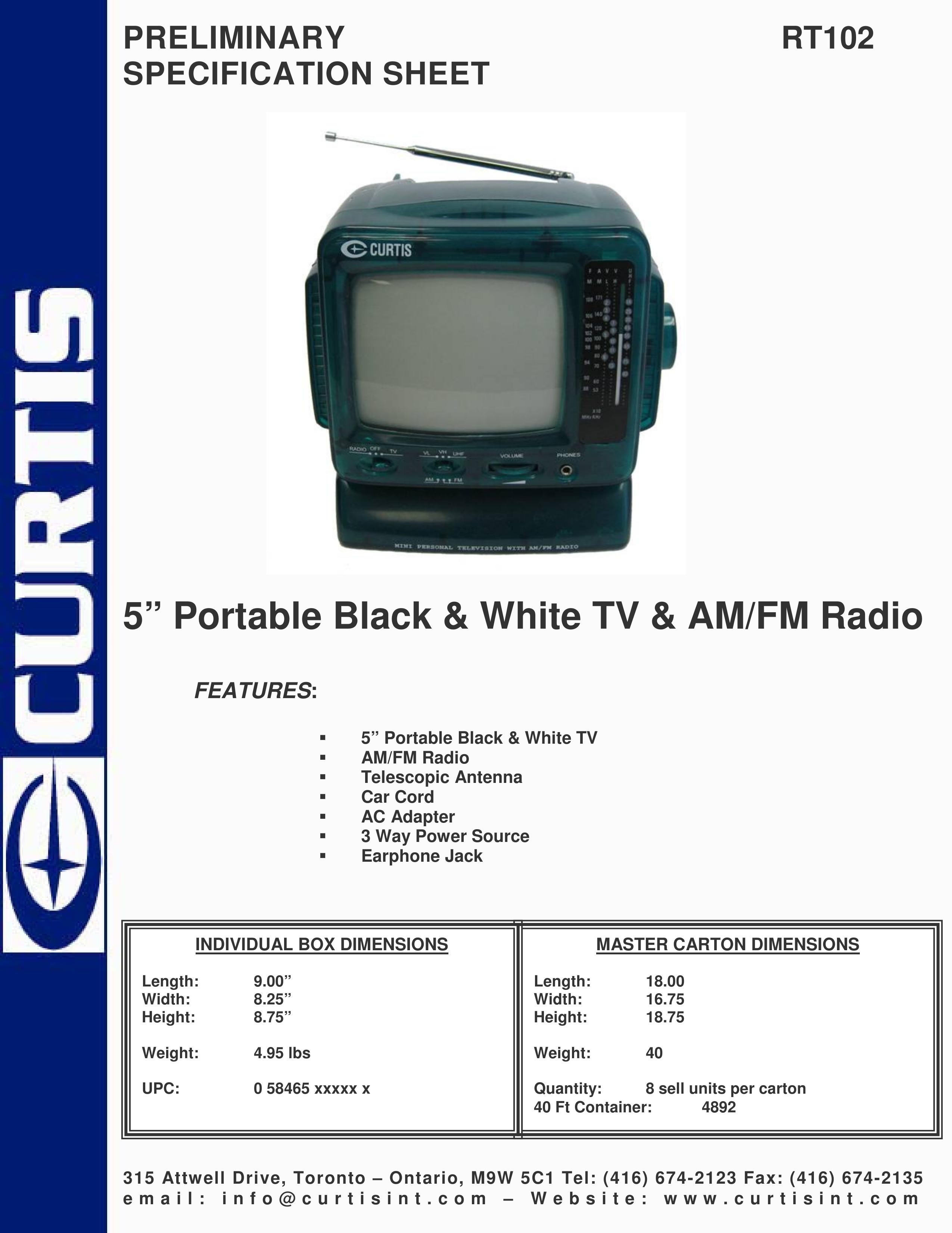 Curtis RT102 Handheld TV User Manual