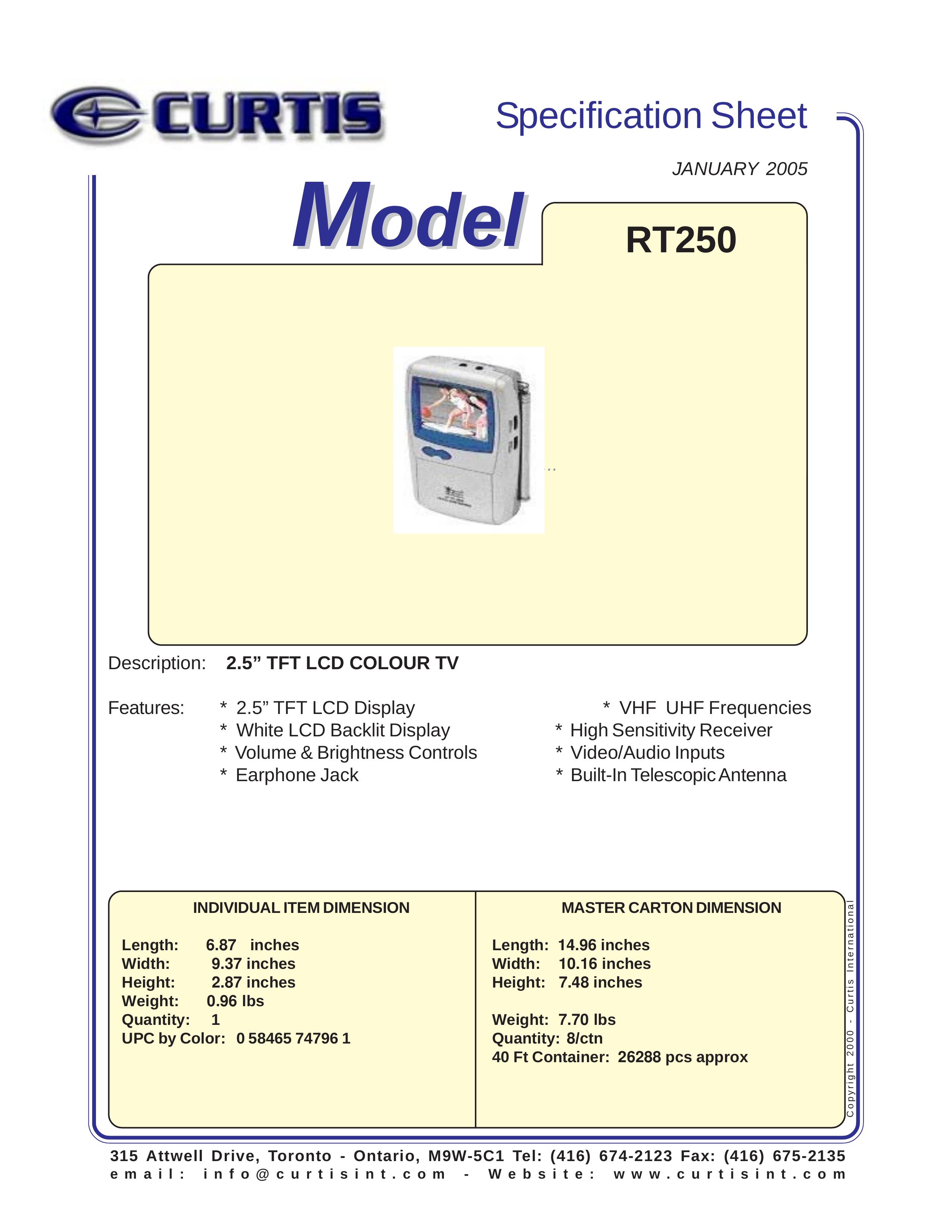 Curtis RT250 Handheld TV User Manual