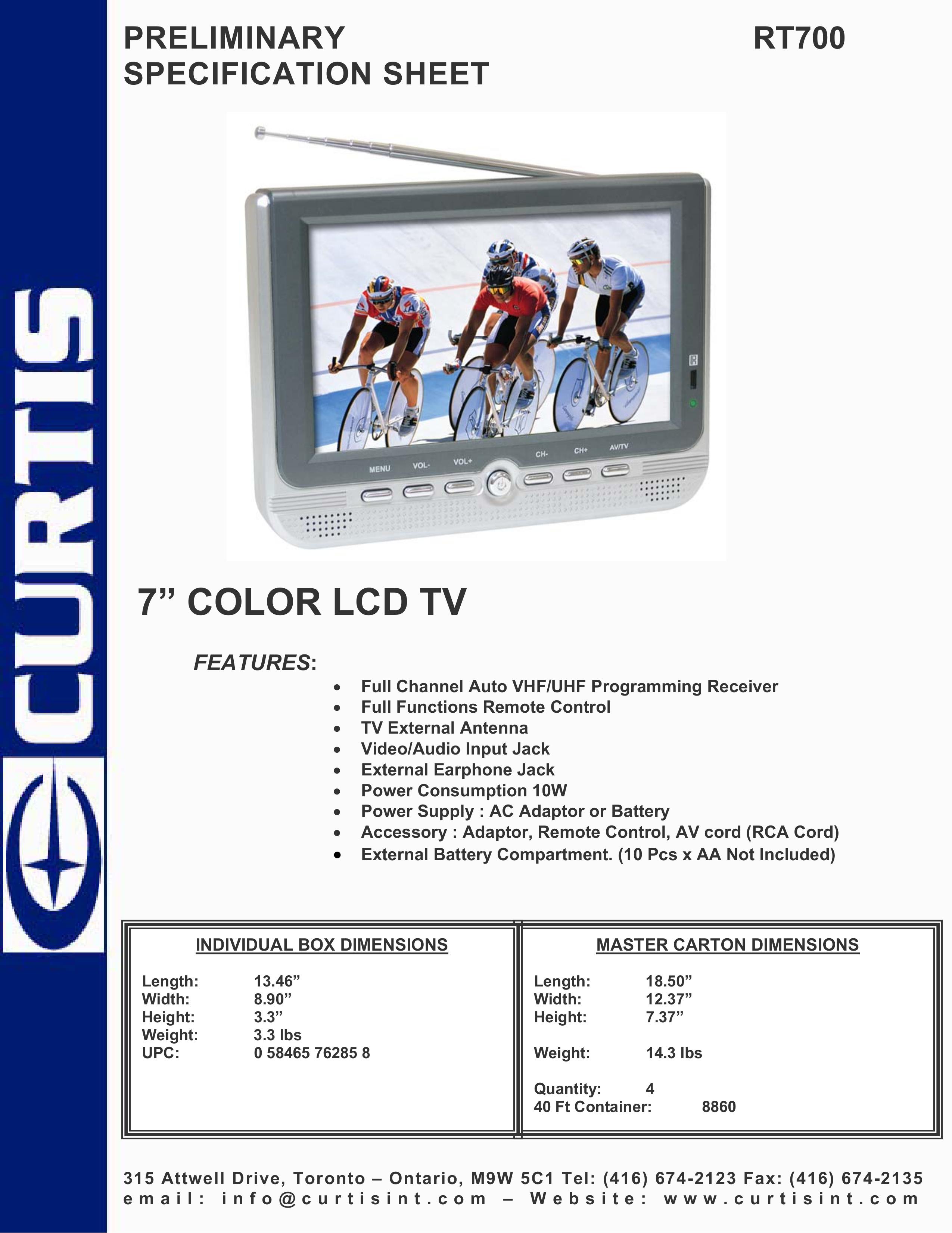 Curtis RT700 Handheld TV User Manual