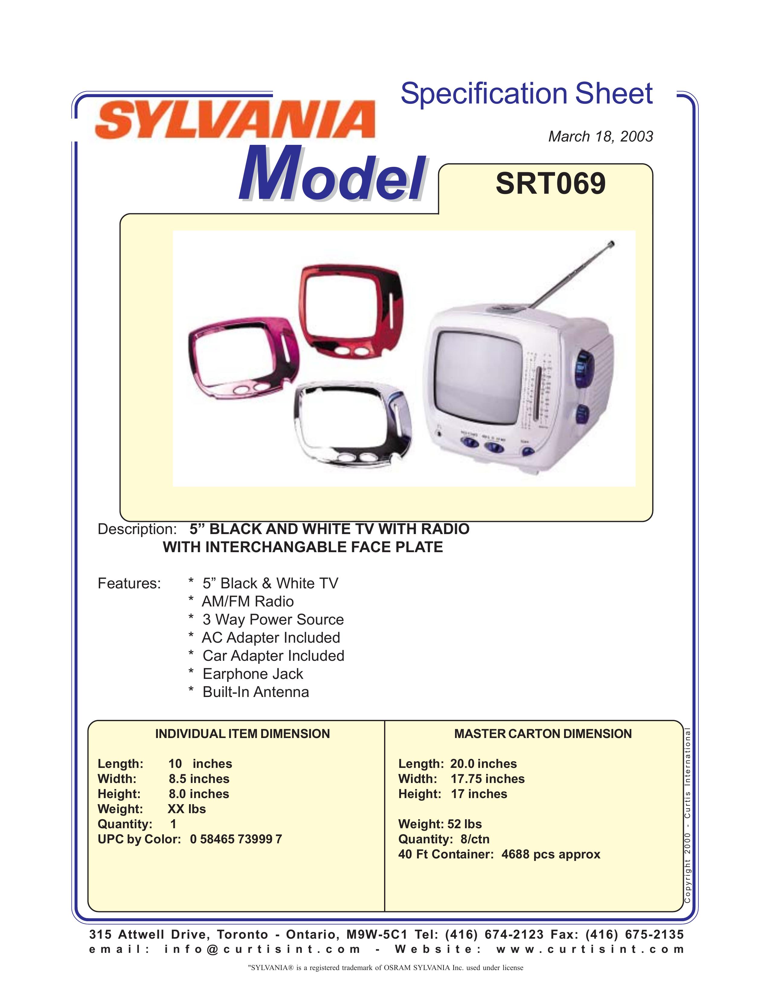 Curtis SRT069 Handheld TV User Manual
