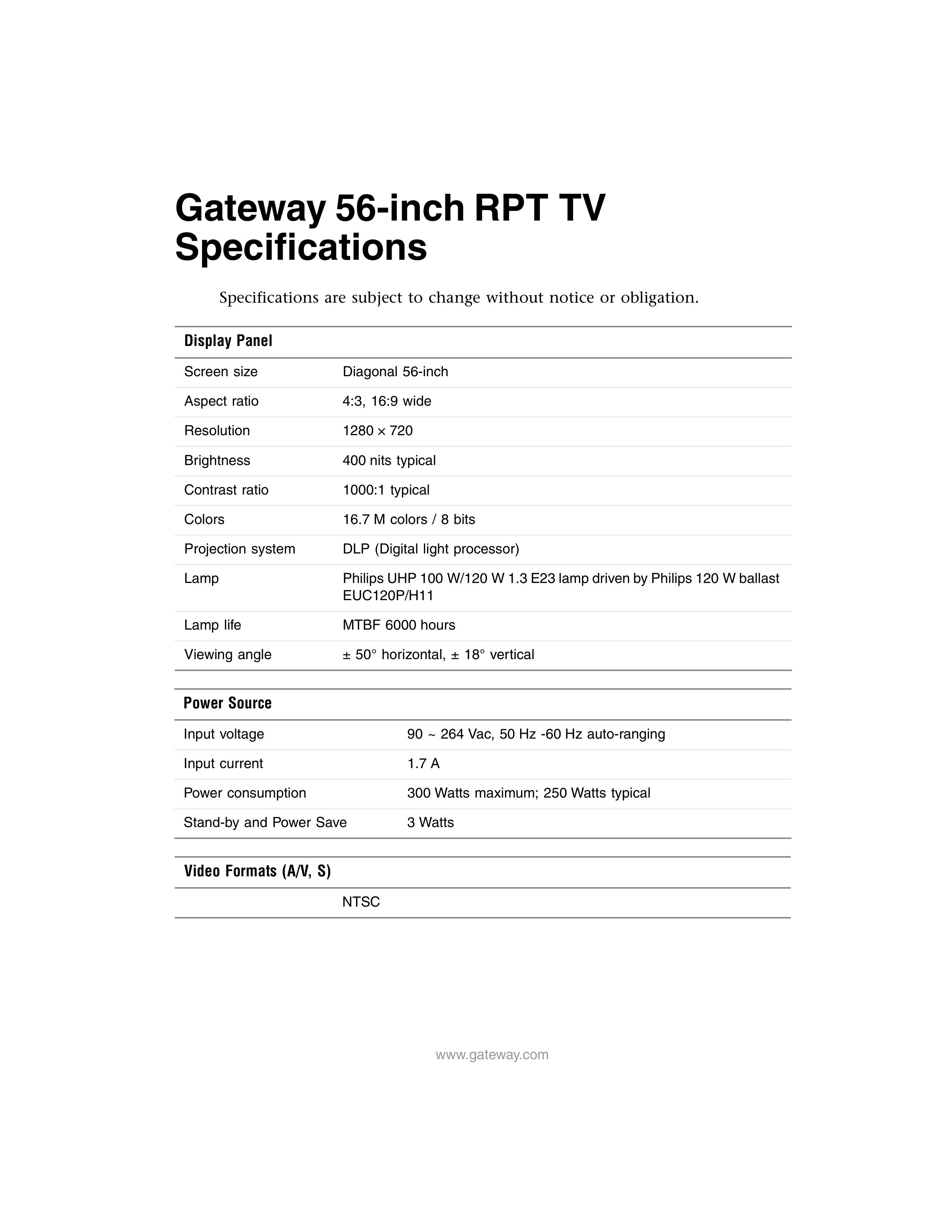 Gateway RPT TV Handheld TV User Manual