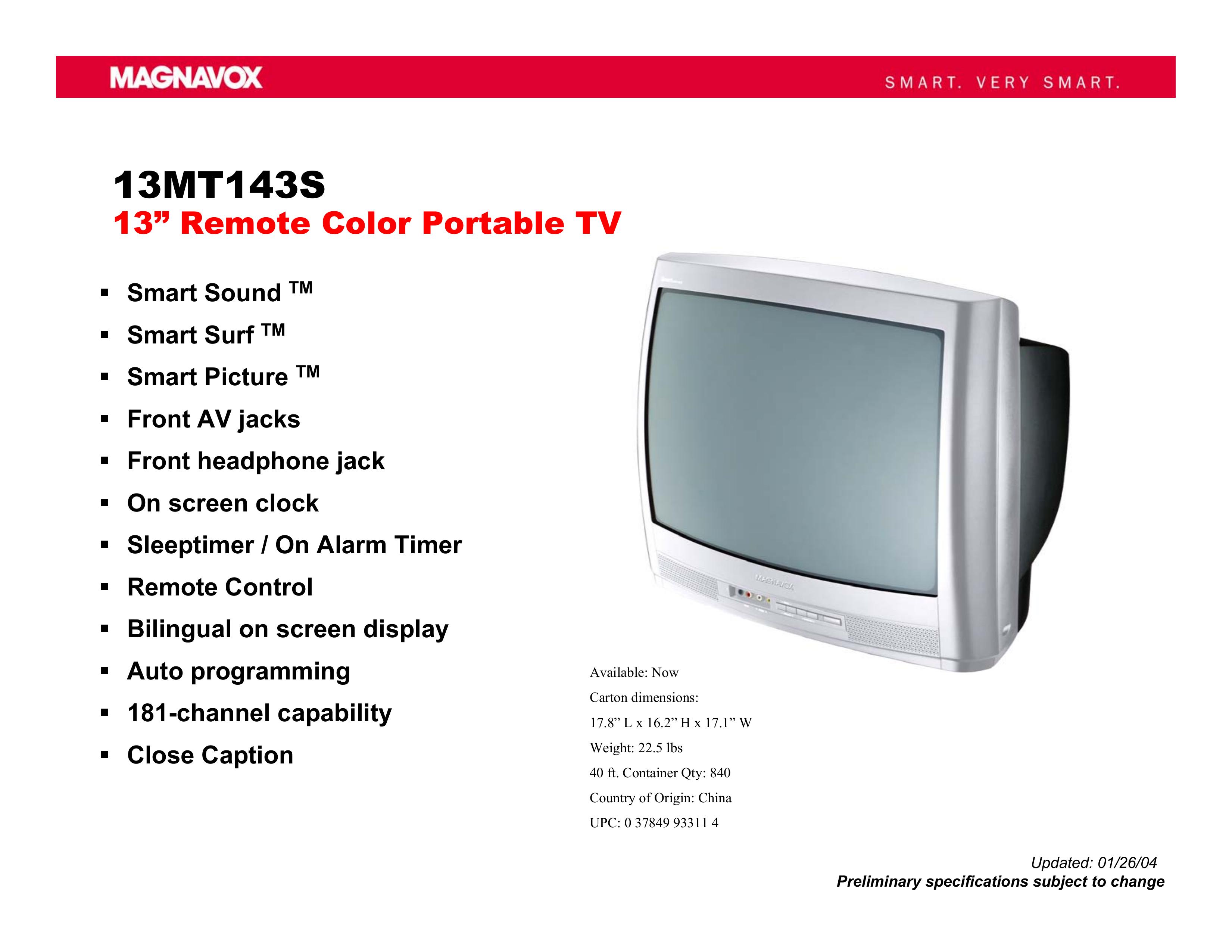 Magnavox 13MT143S Handheld TV User Manual