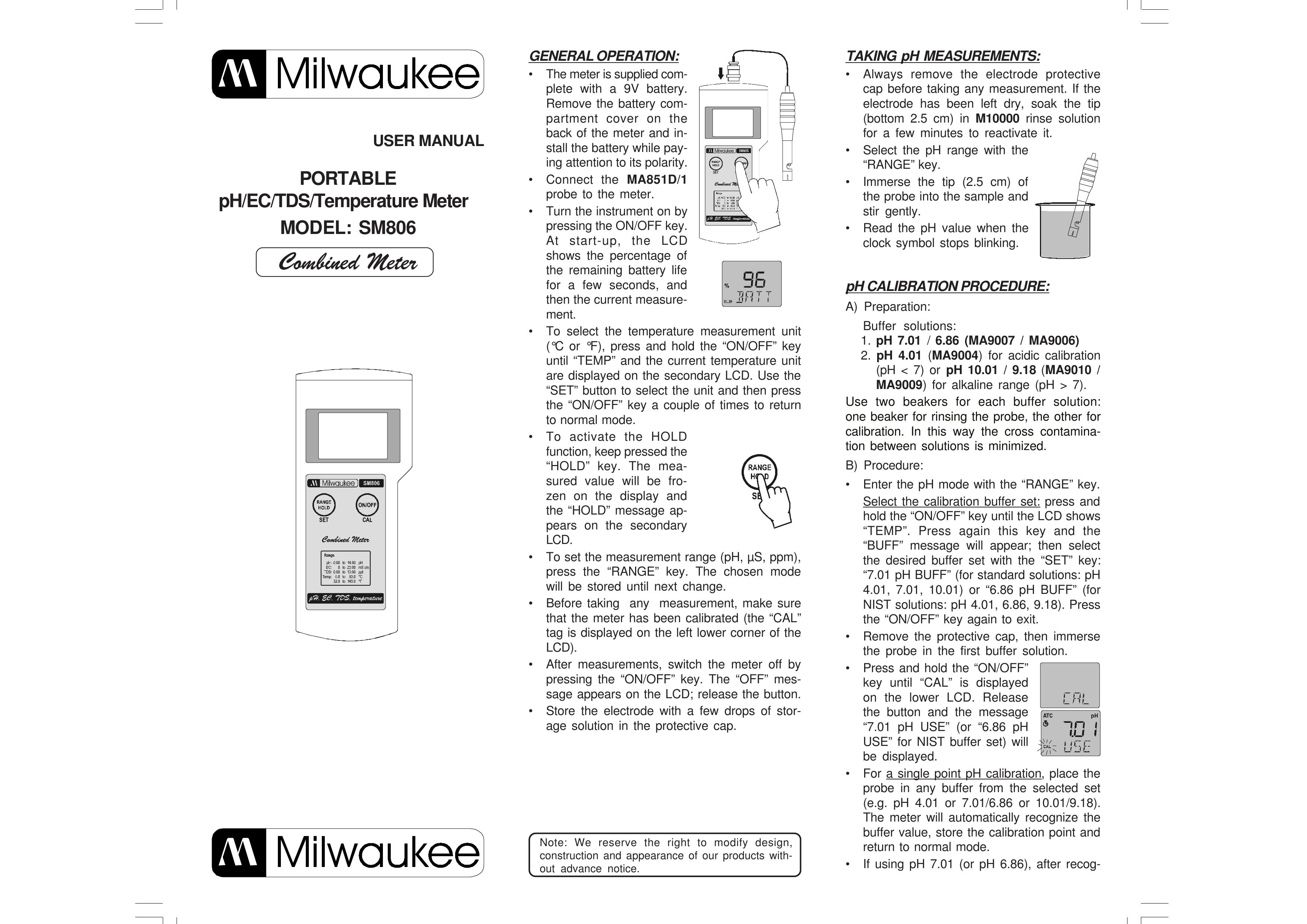 Milwaukee SM806 Handheld TV User Manual