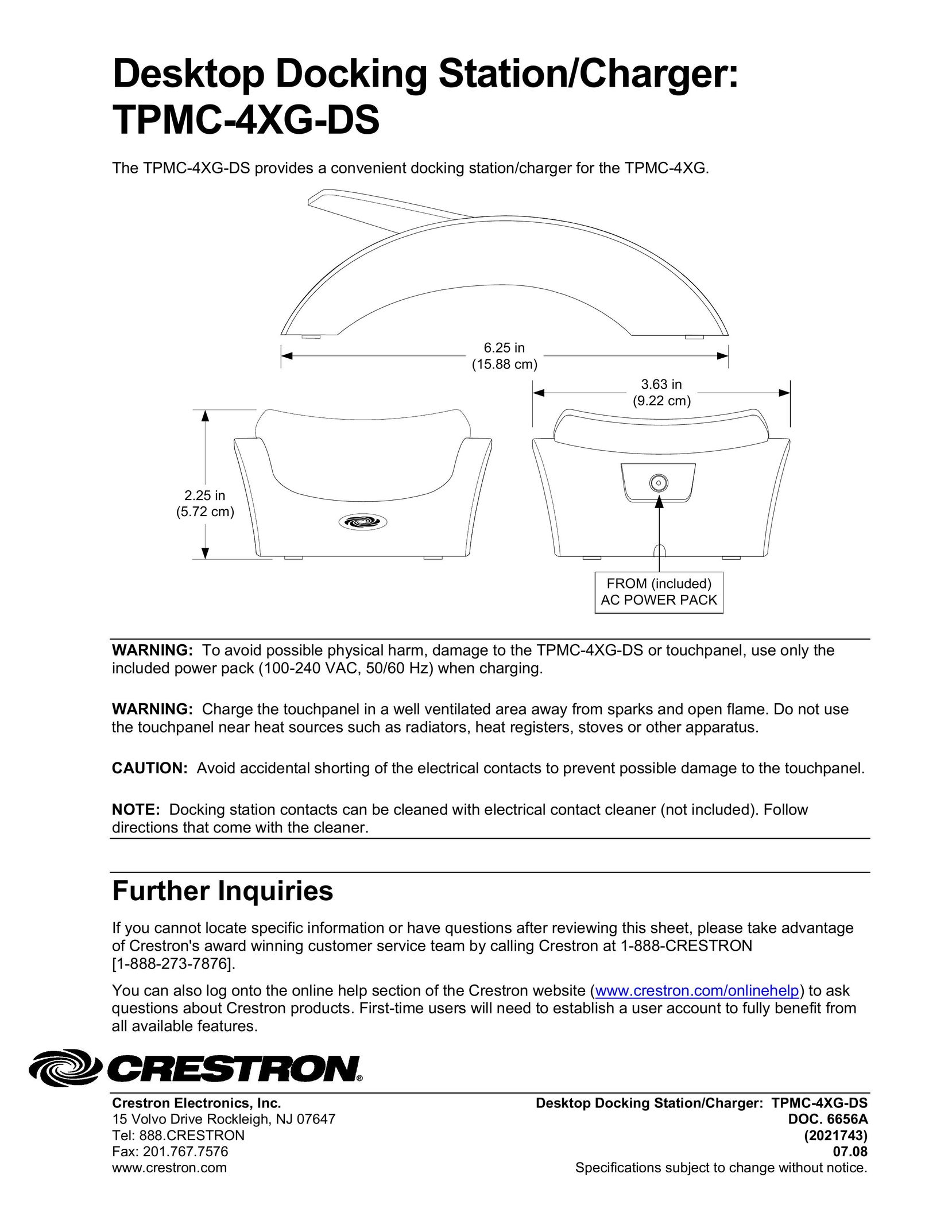 Crestron electronic TPMC-4XG-DS MP3 Docking Station User Manual
