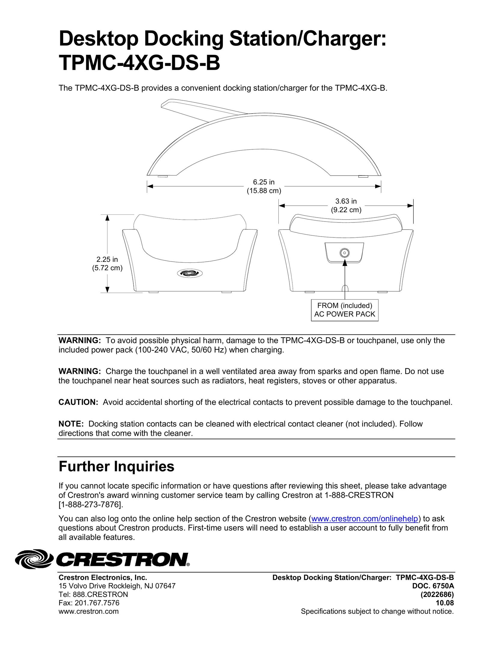 Crestron electronic TPMC-4XG-DS-B MP3 Docking Station User Manual