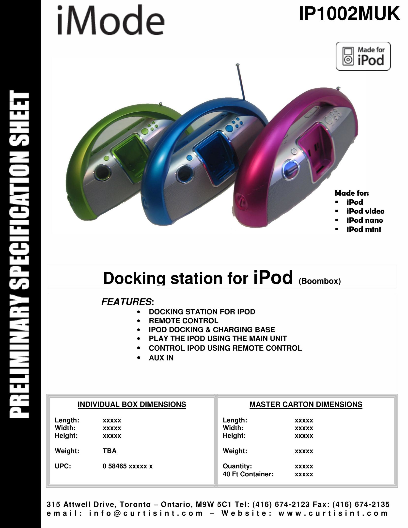 Curtis IP1002MUK MP3 Docking Station User Manual