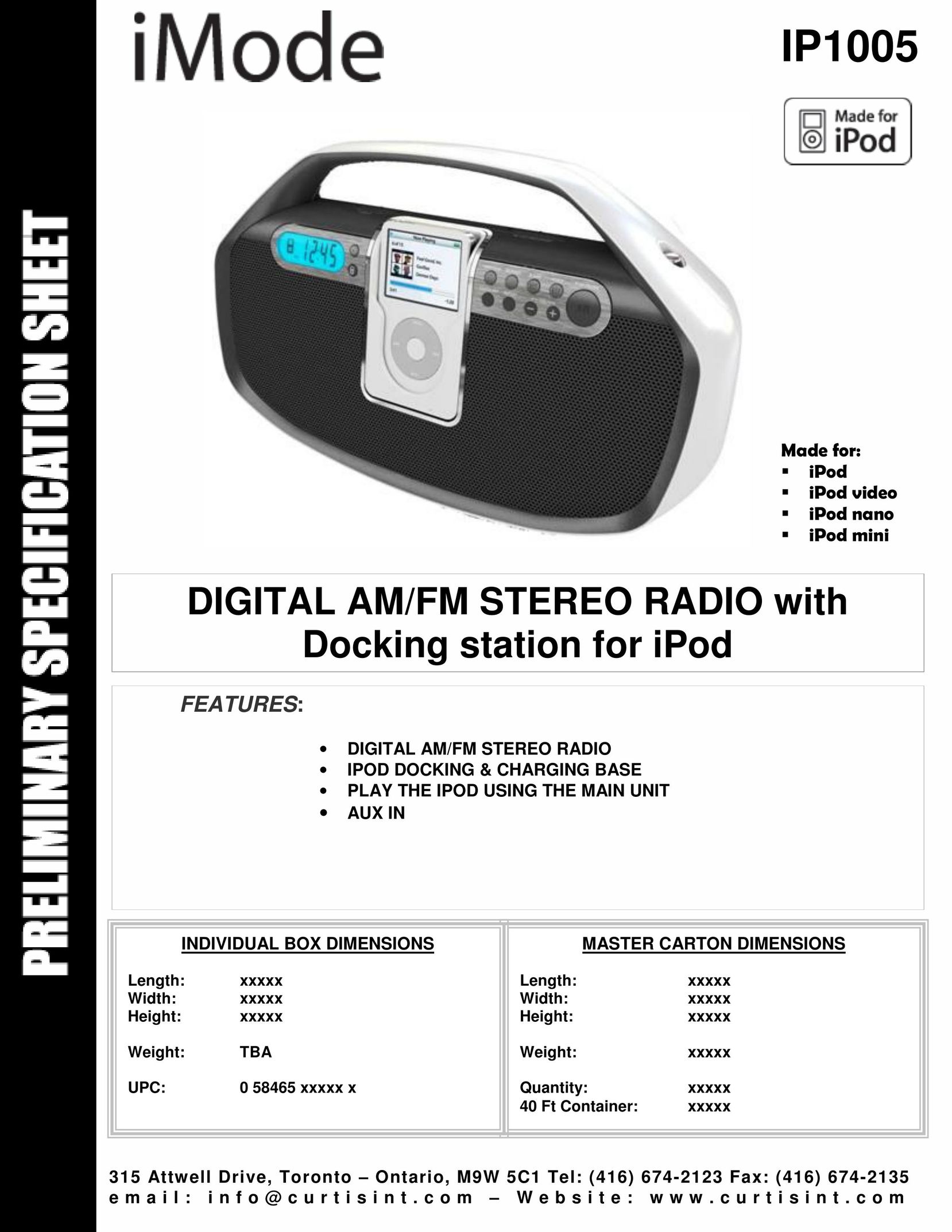 Curtis IP1005 MP3 Docking Station User Manual