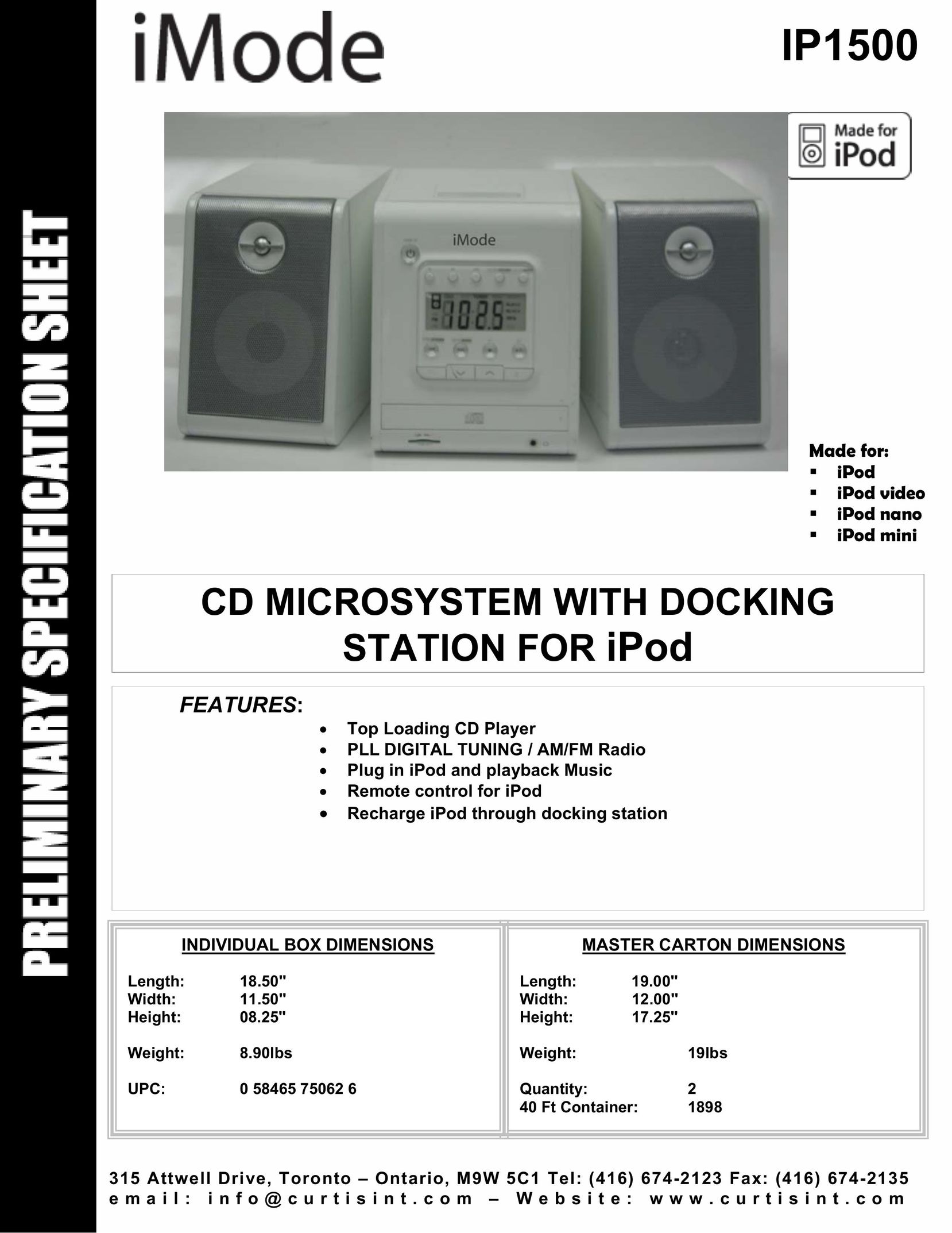 Curtis IP1500 MP3 Docking Station User Manual