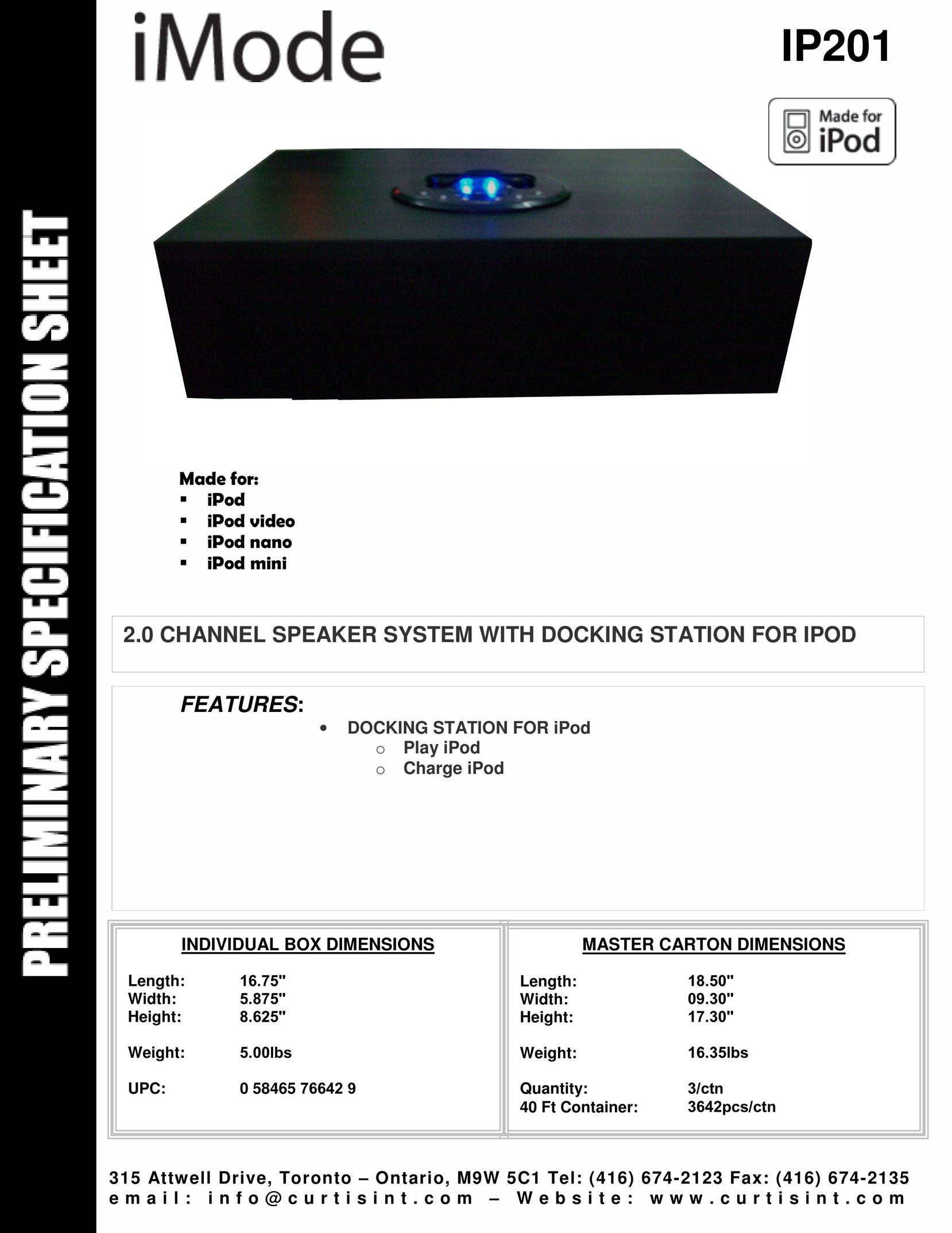 Curtis IP201 MP3 Docking Station User Manual