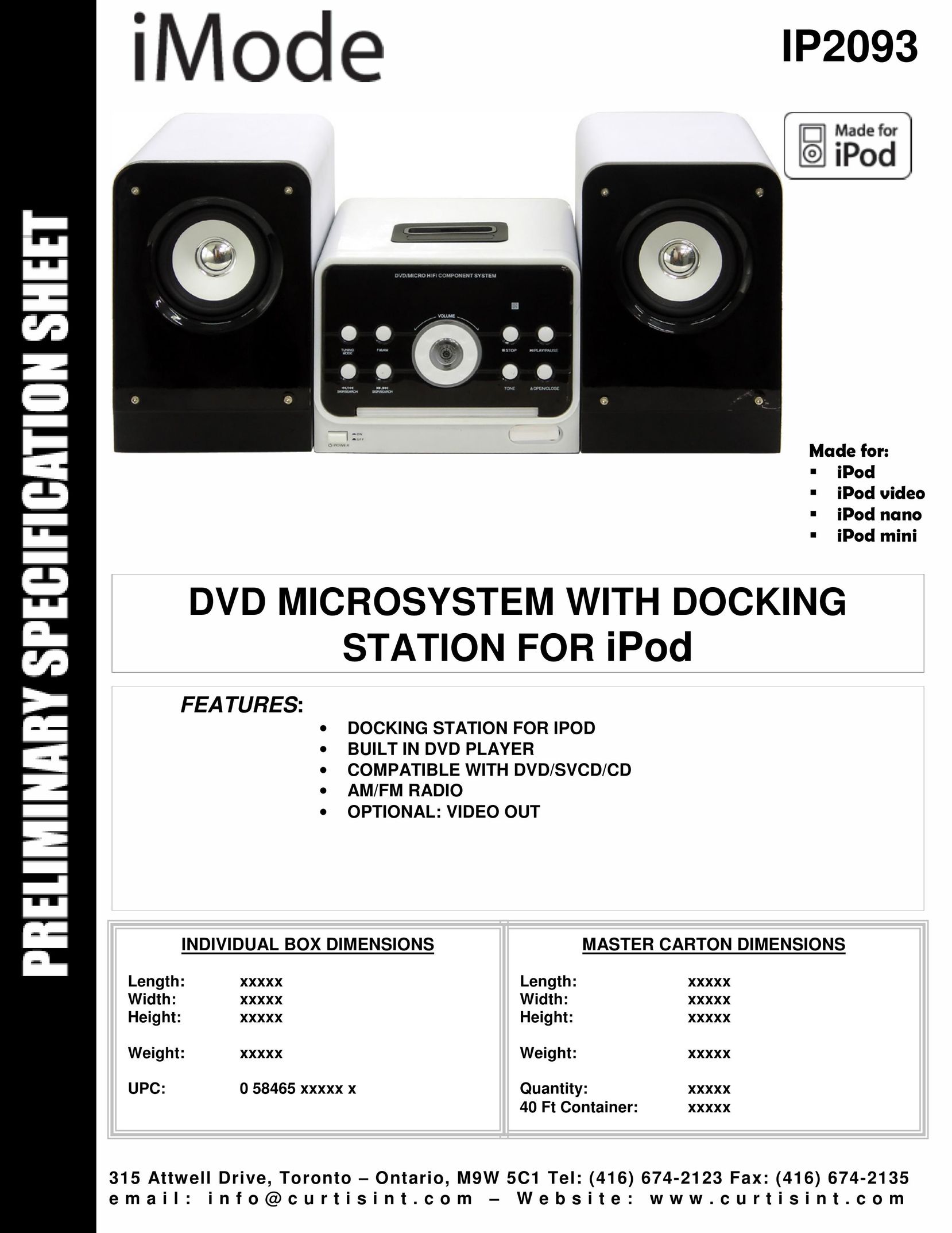 Curtis IP2093 MP3 Docking Station User Manual
