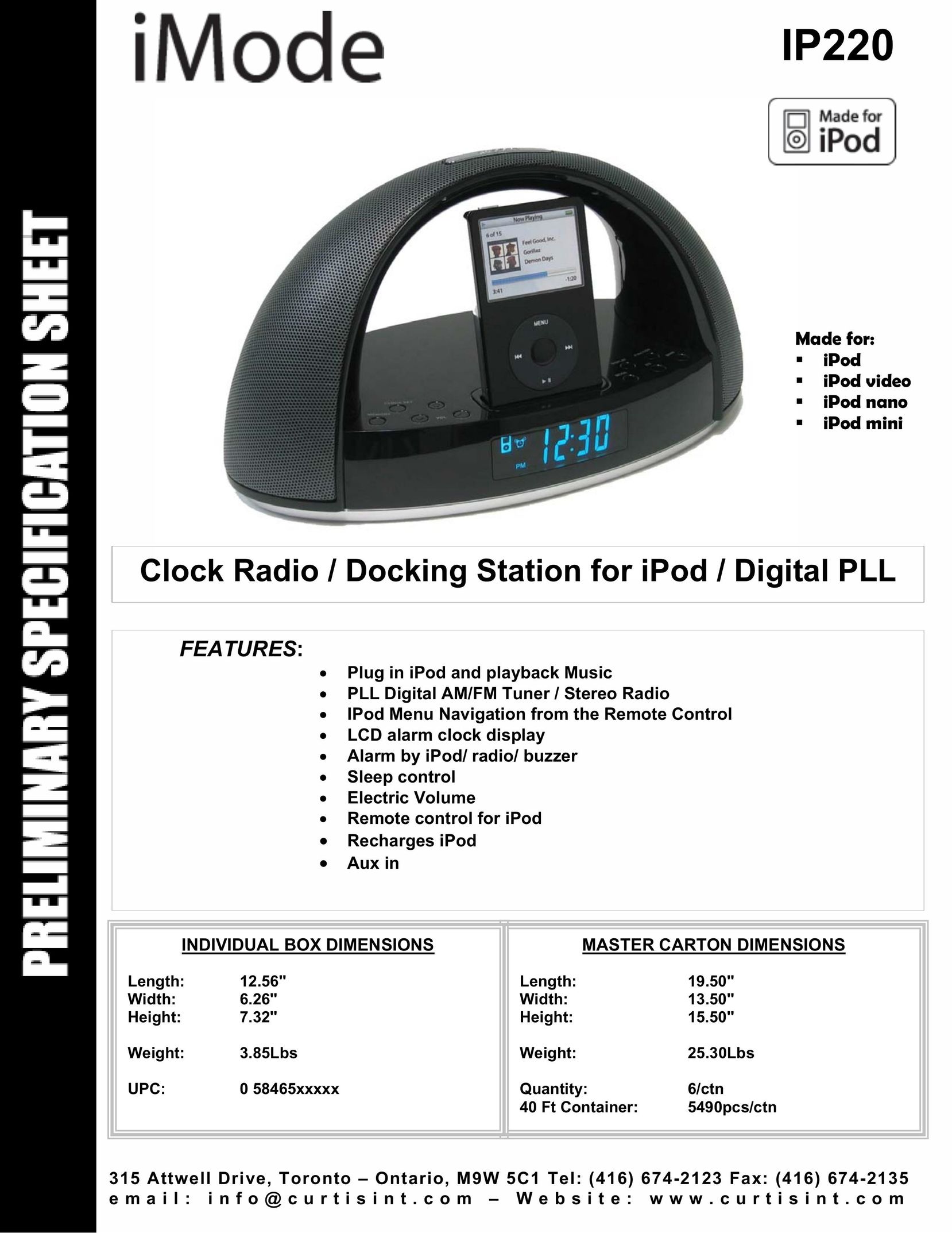 Curtis IP220 MP3 Docking Station User Manual