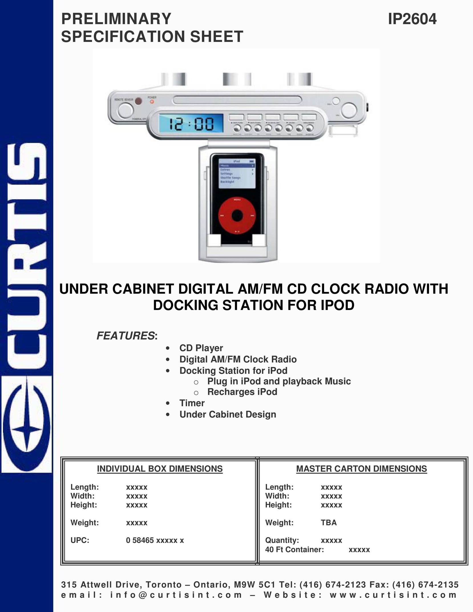 Curtis IP2604 MP3 Docking Station User Manual