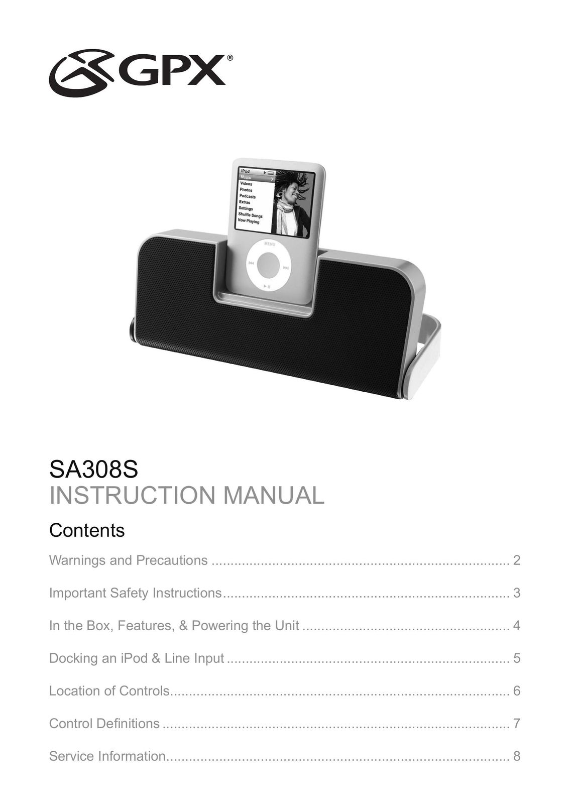 GPX SA308S MP3 Docking Station User Manual