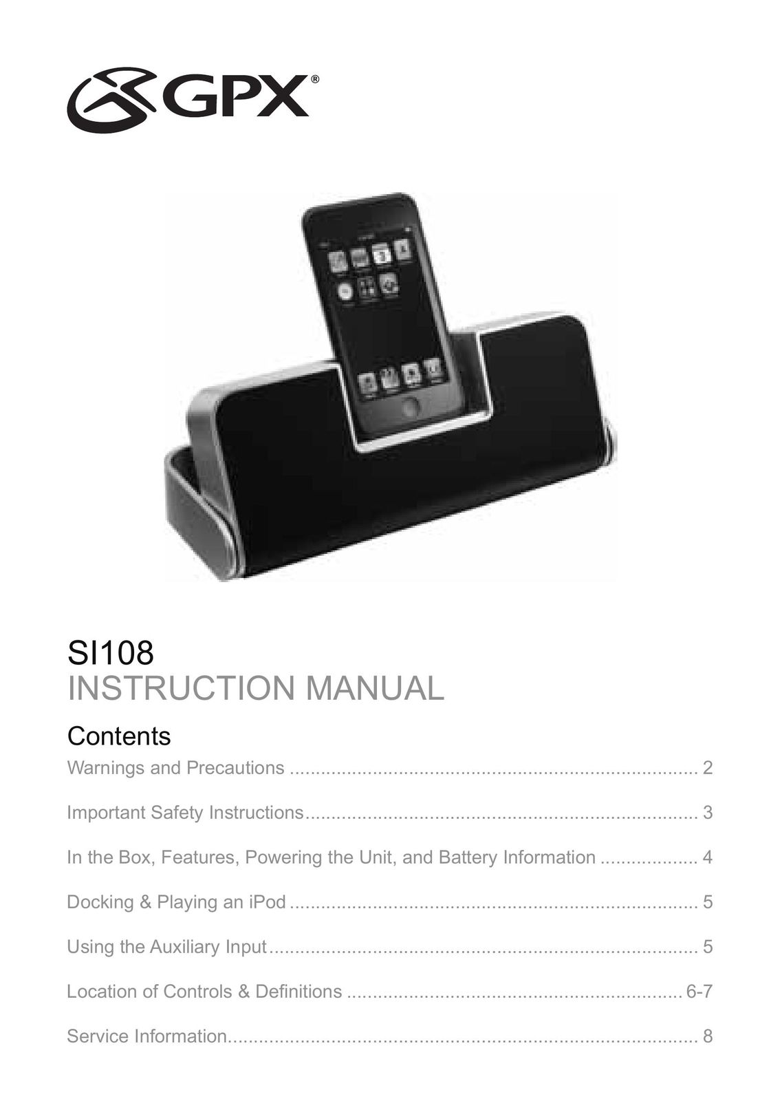 GPX SI108 MP3 Docking Station User Manual