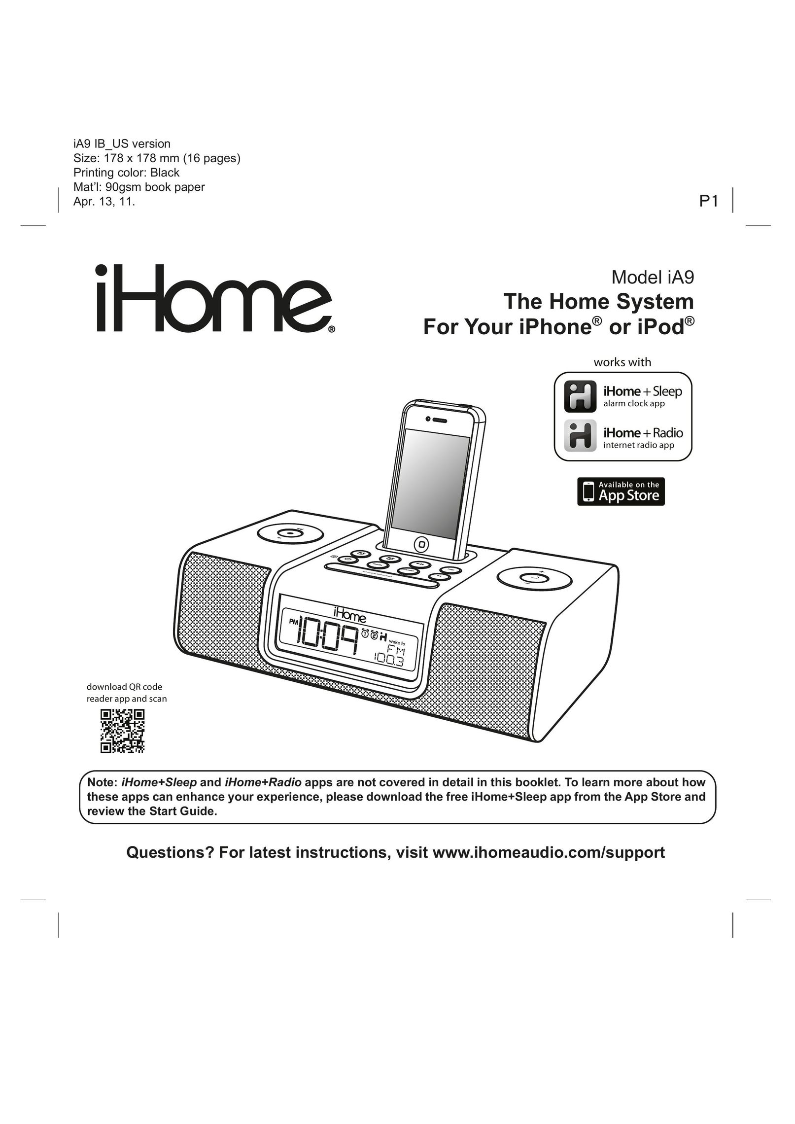 iHome IA9 MP3 Docking Station User Manual