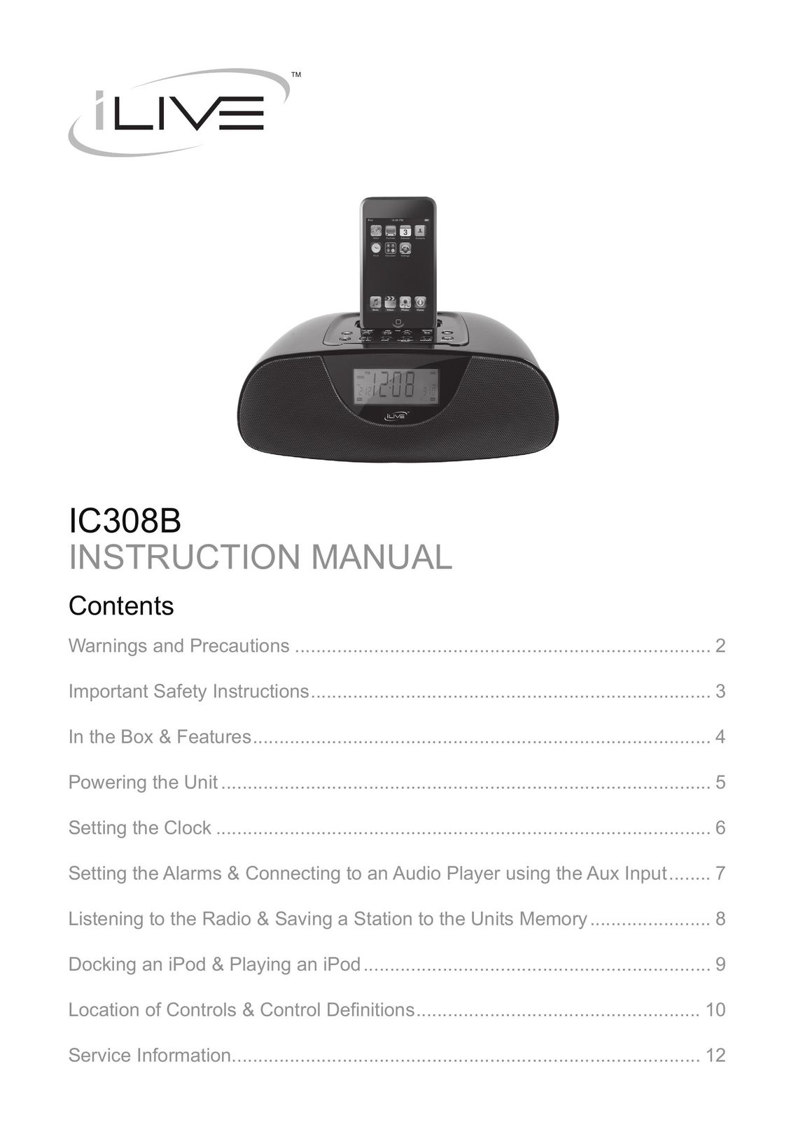 iLive IC308B MP3 Docking Station User Manual