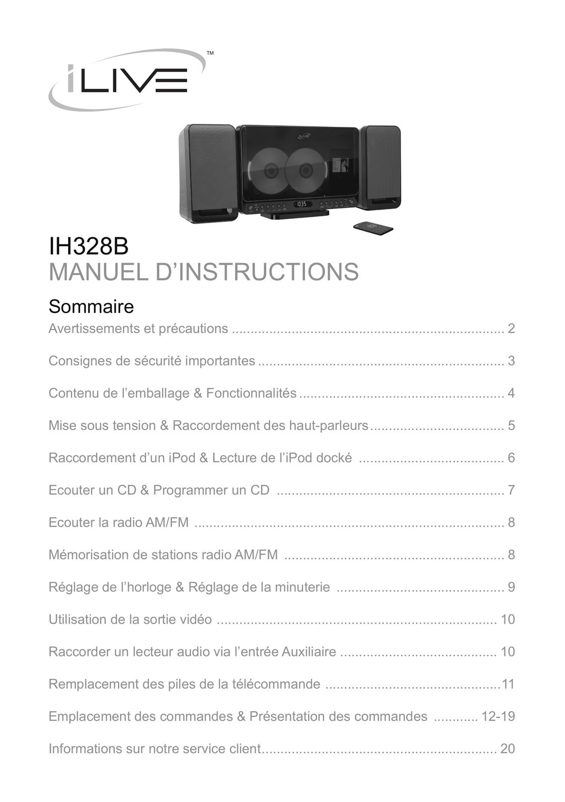 iLive IH328B MP3 Docking Station User Manual