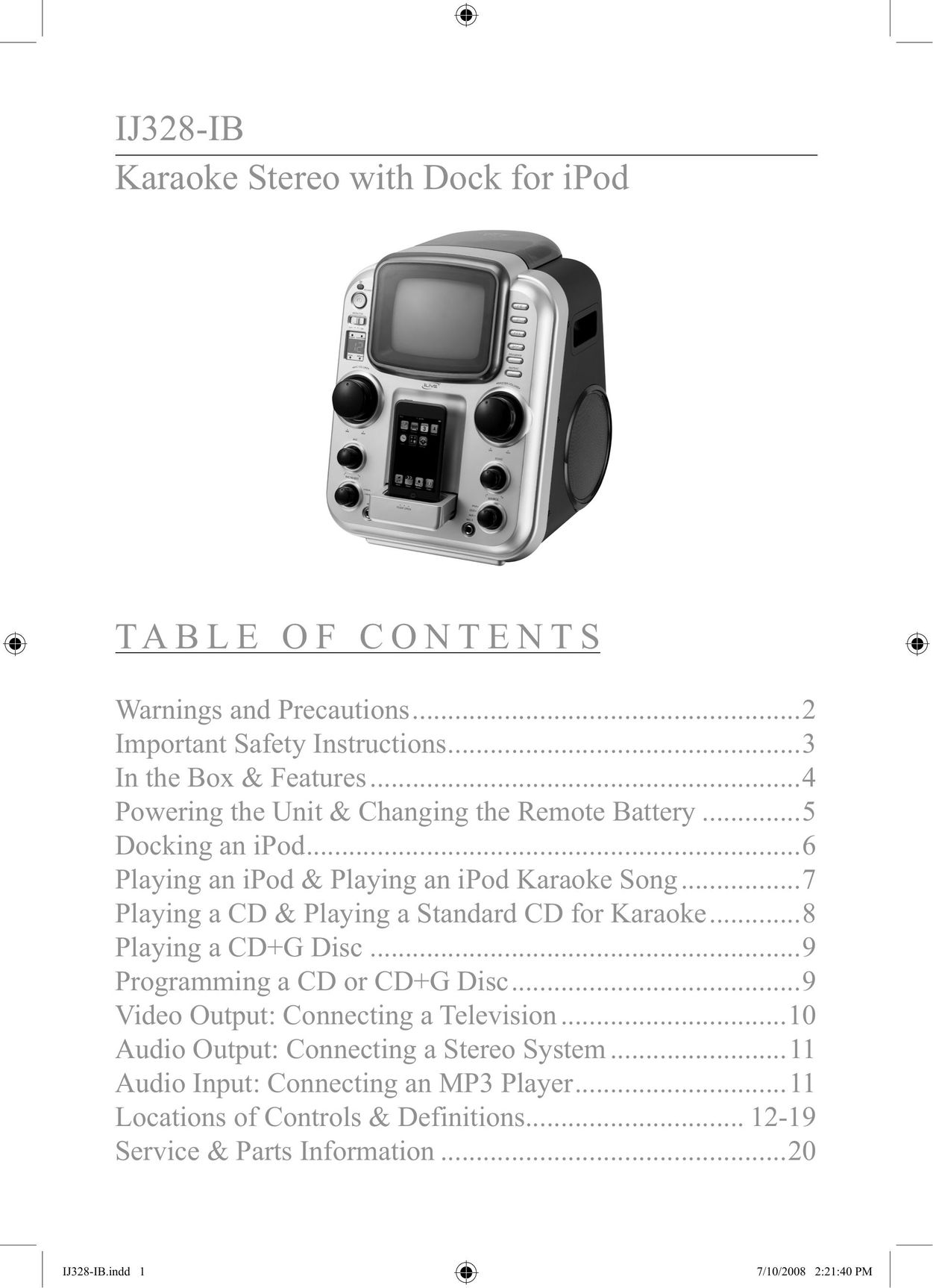 iLive IJ328-IB MP3 Docking Station User Manual