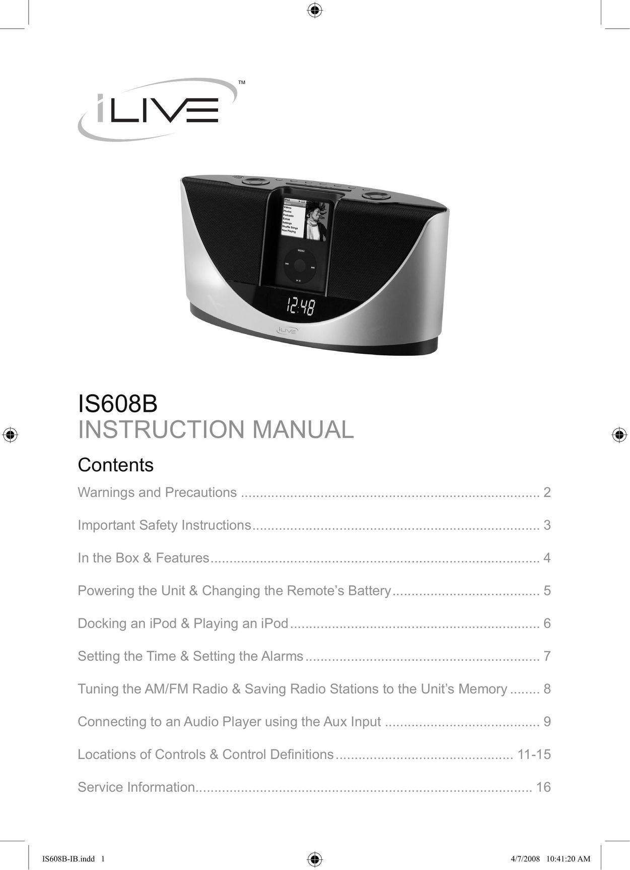 iLive IS608B MP3 Docking Station User Manual