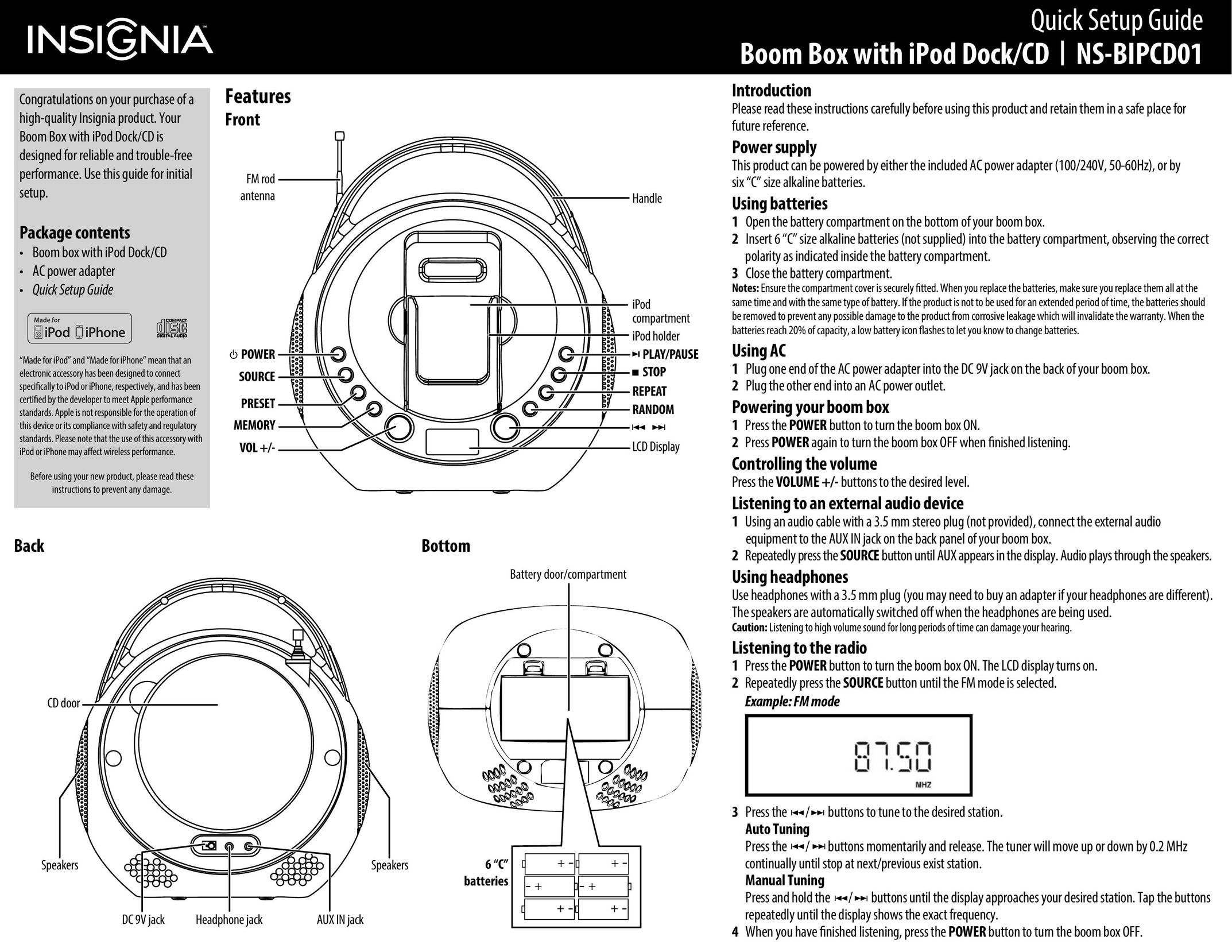 Insignia NS-BIPCD01 MP3 Docking Station User Manual