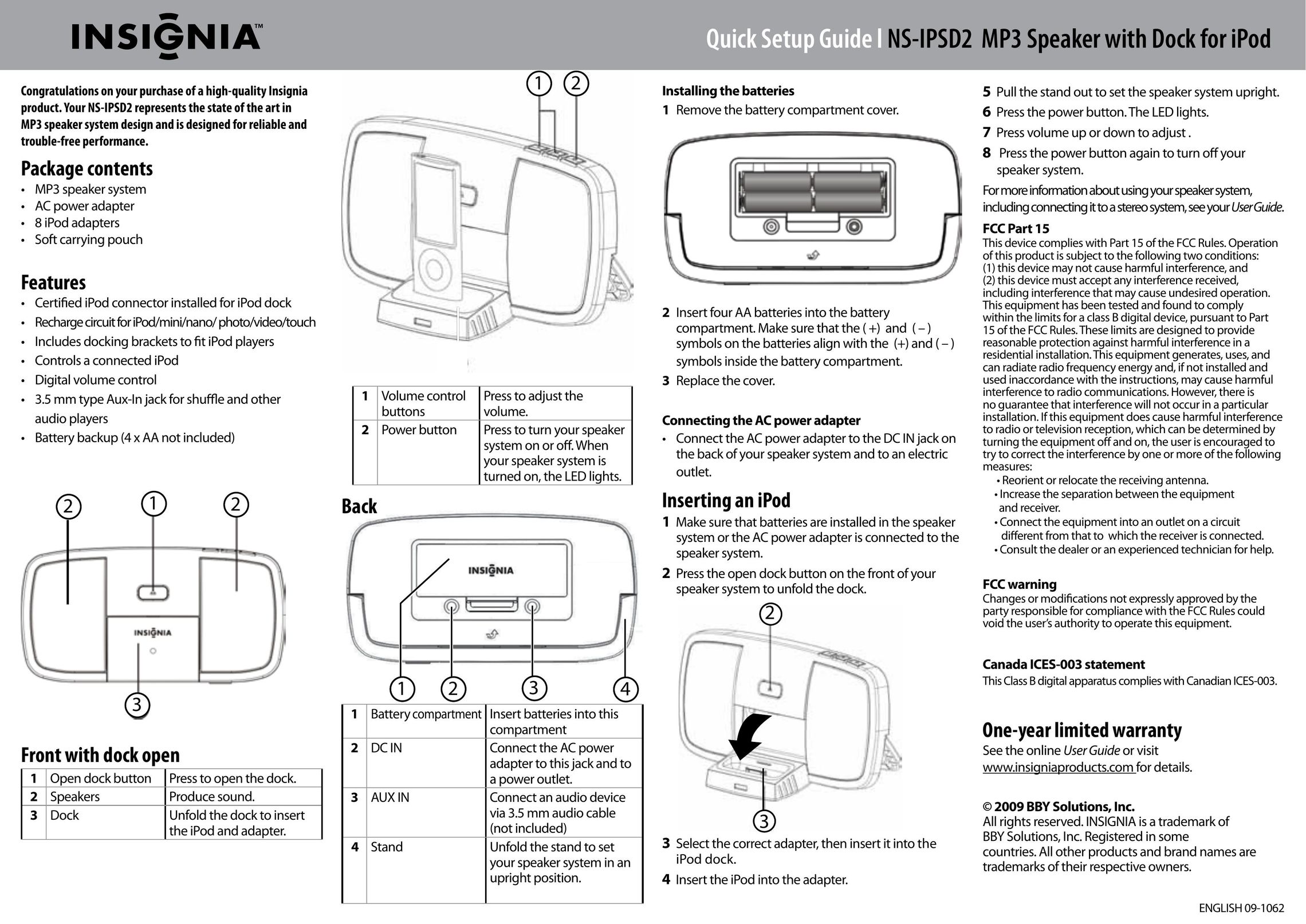 Insignia NS-IPSD2 MP3 Docking Station User Manual