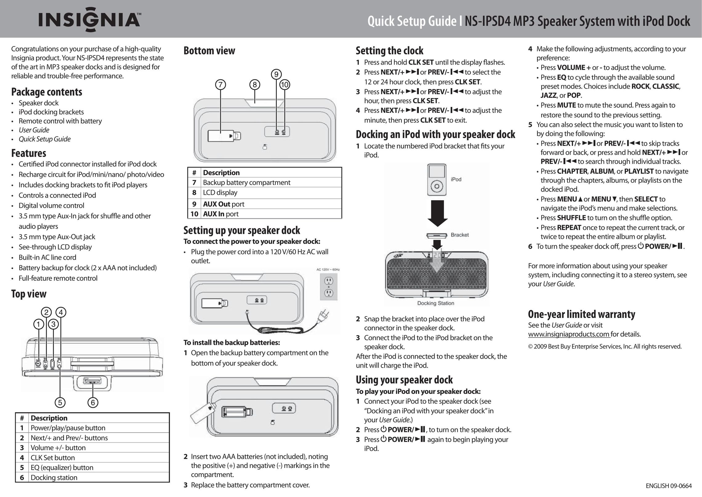 Insignia NS-IPSD4 MP3 Docking Station User Manual