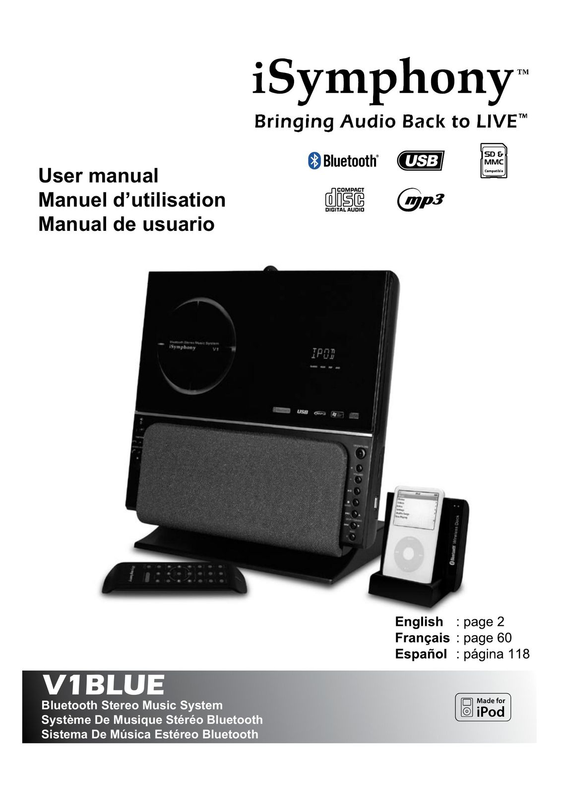 iSymphony V1BLUE MP3 Docking Station User Manual