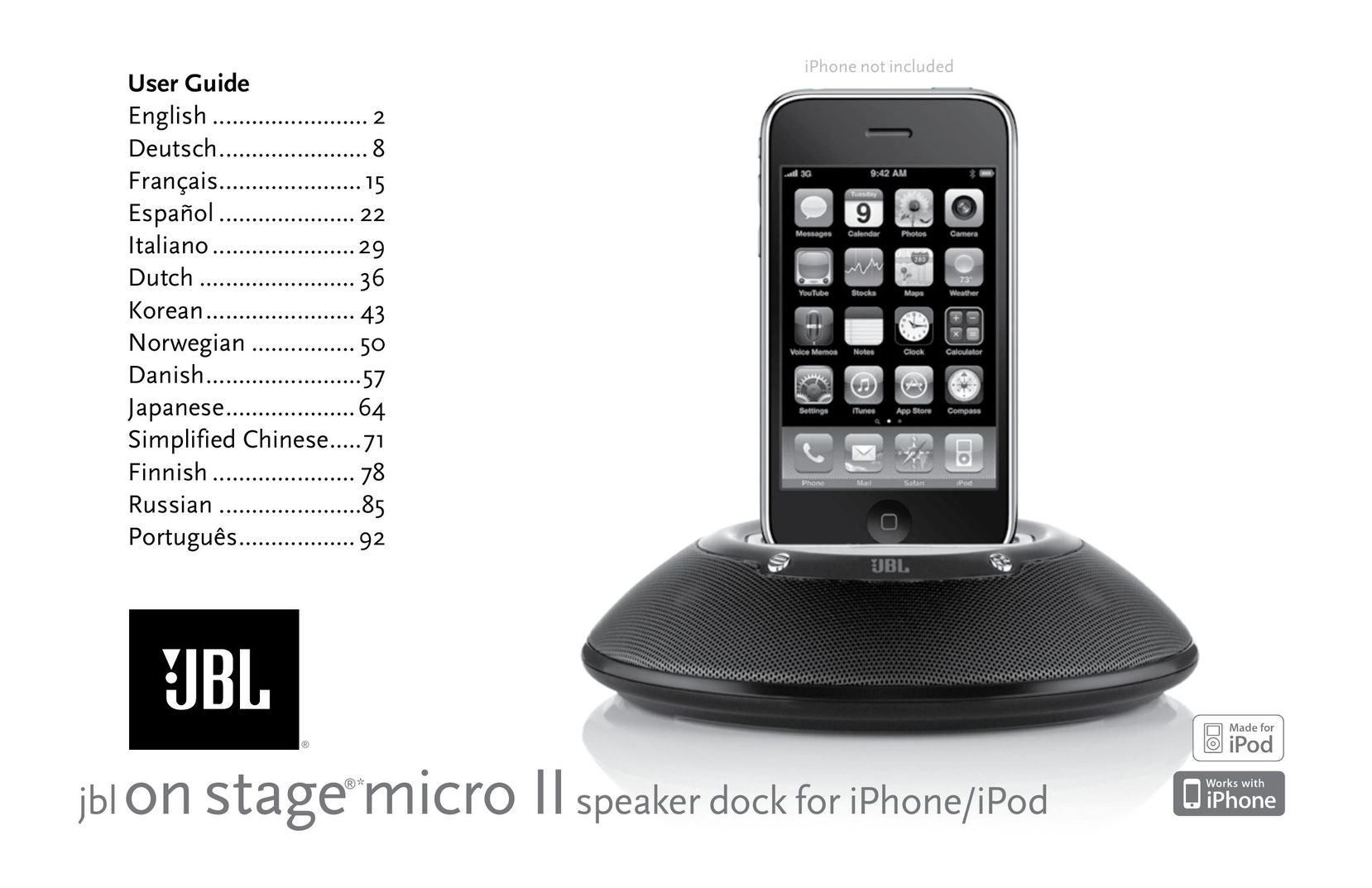 JBL ON Stage Micro II MP3 Docking Station User Manual