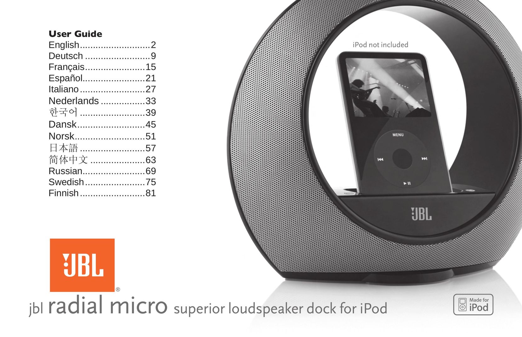 JBL radial micro MP3 Docking Station User Manual