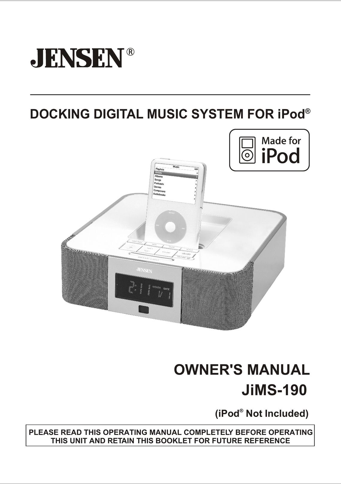 Jensen JiMS-190 MP3 Docking Station User Manual
